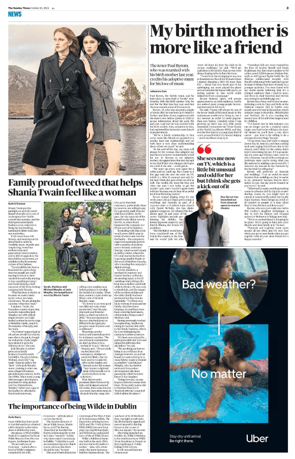 Family proud of tweed helps Shania Twain feel like a woman - Jack Murphy Ireland