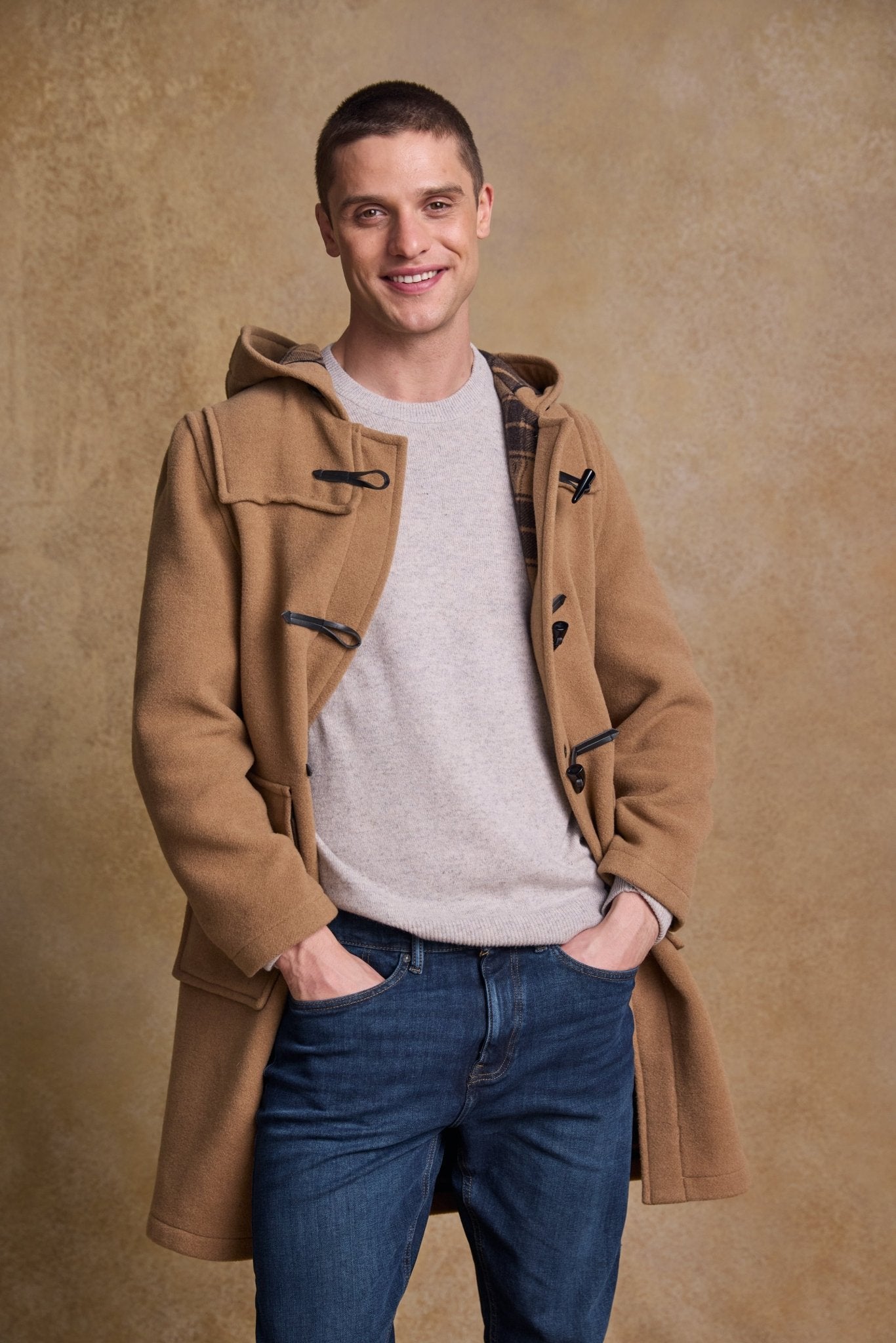 Jack Murphy Clothing - Alex Wool Duffle Coat - Camel - Tweed