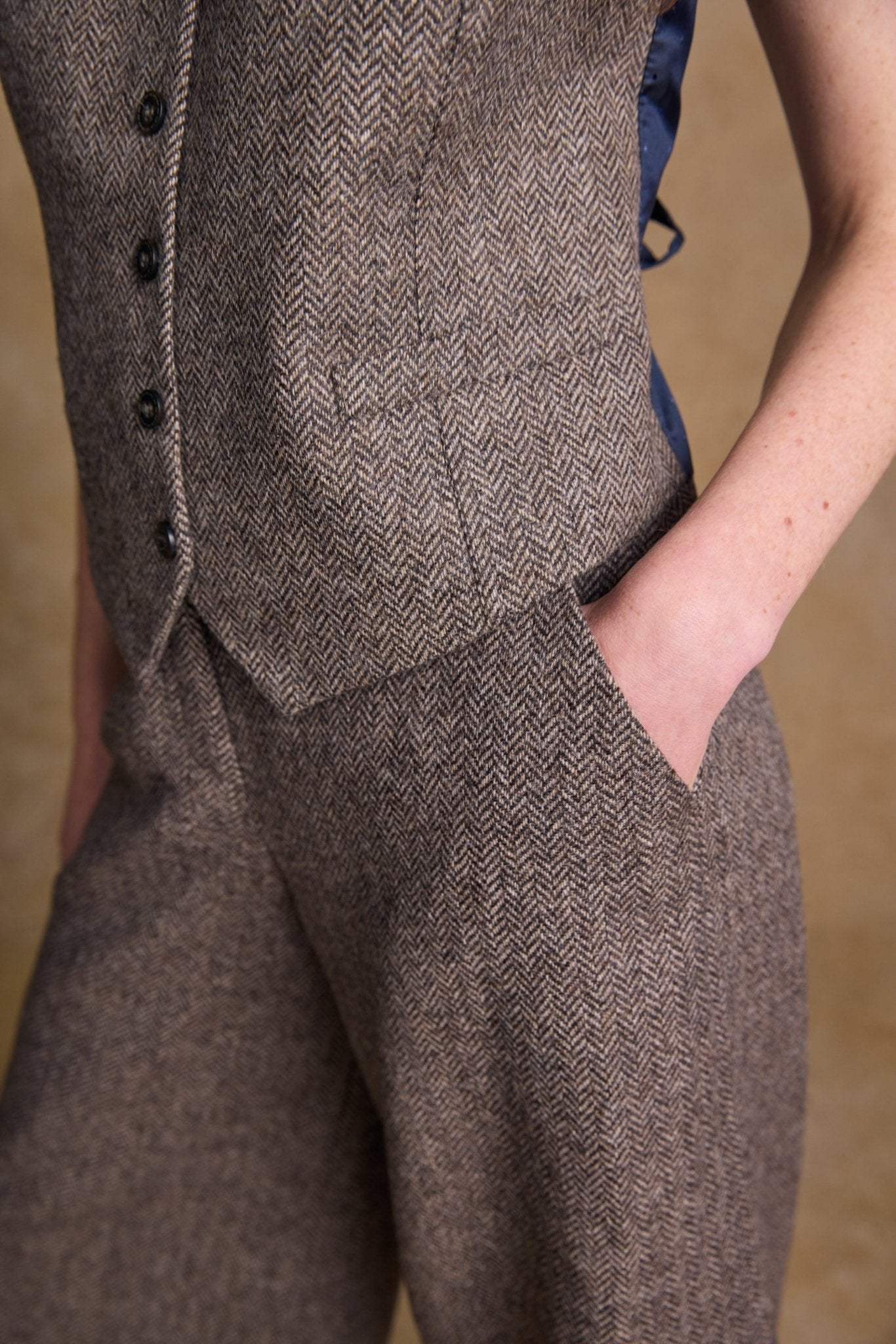 Jack Murphy Ireland - Heidi Tweed Waistcoat - Light Tan Herringbone - Tweed