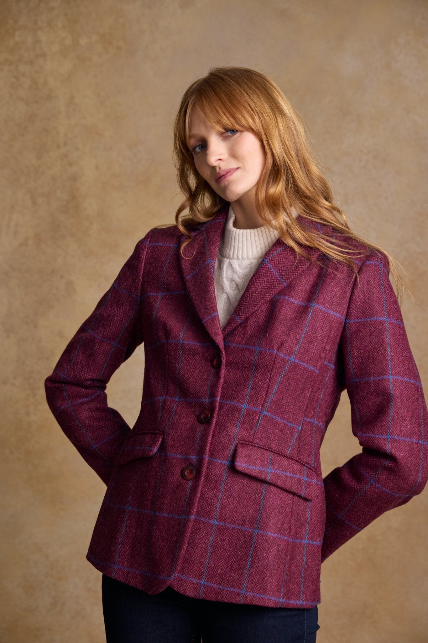 Jack Murphy Ireland - Tara Tweed Hacking Jacket - Rose Herringbone Check - Tweed