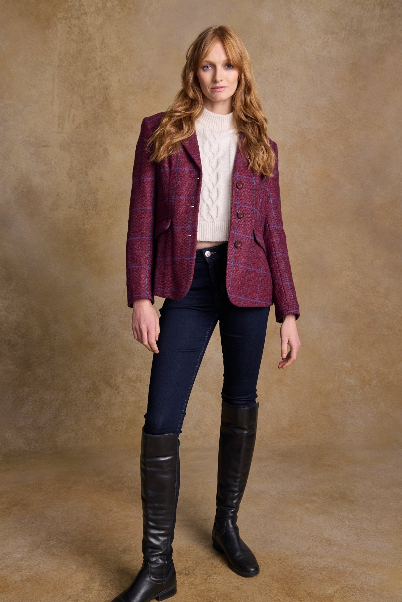 Jack Murphy Ireland - Tara Tweed Hacking Jacket - Rose Herringbone Check - Tweed