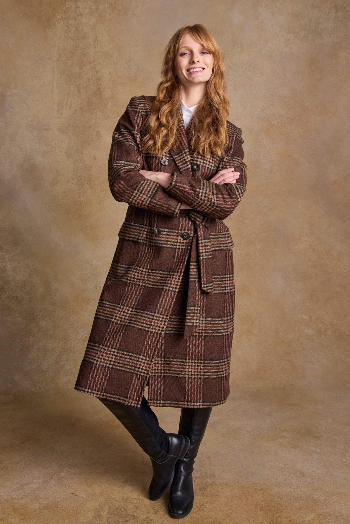 Jack Murphy Ireland - Clodagh Wool Coat - Tobacco Check - Tweed