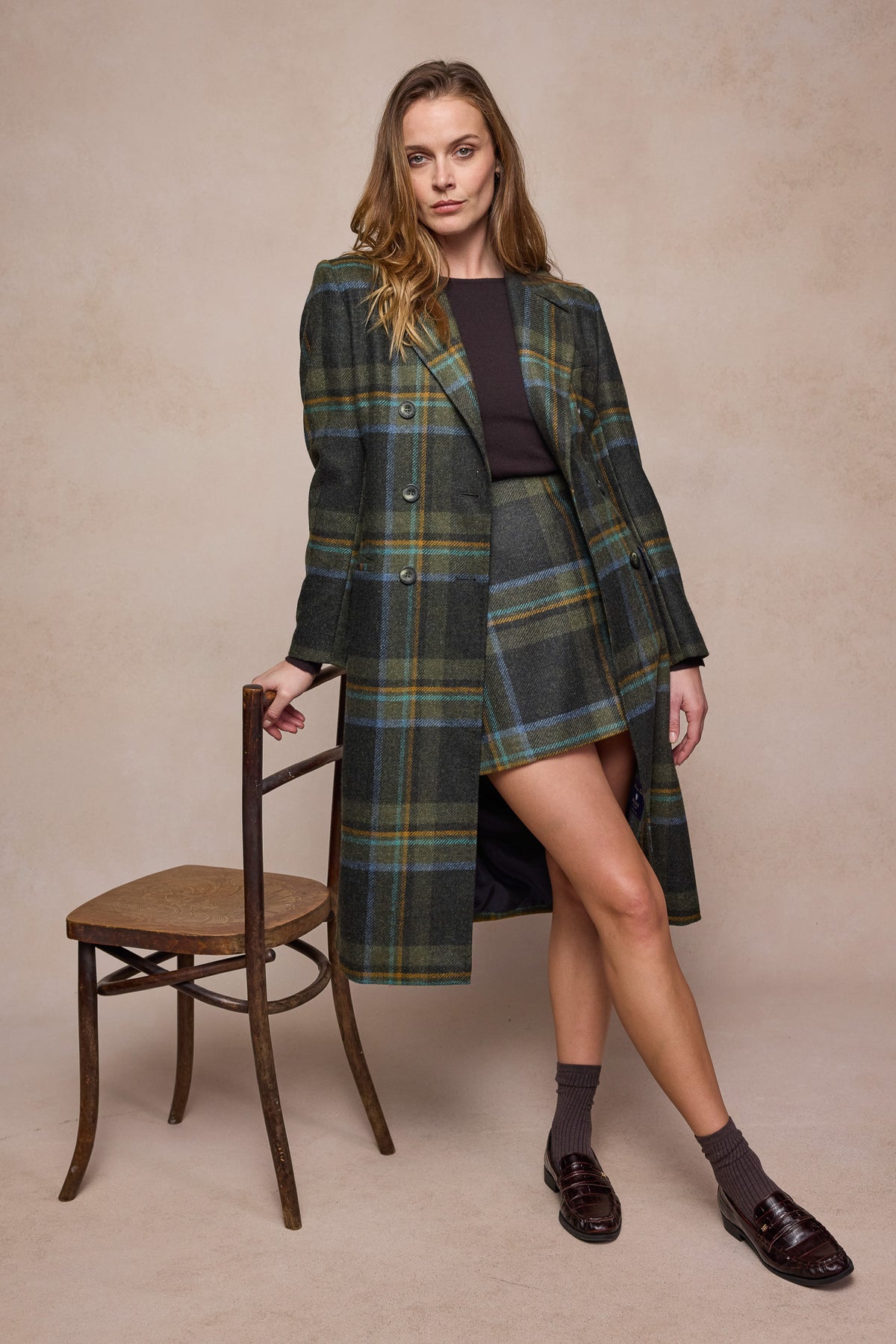 Barbara Tweed Skirt - Sage & Emerald Check