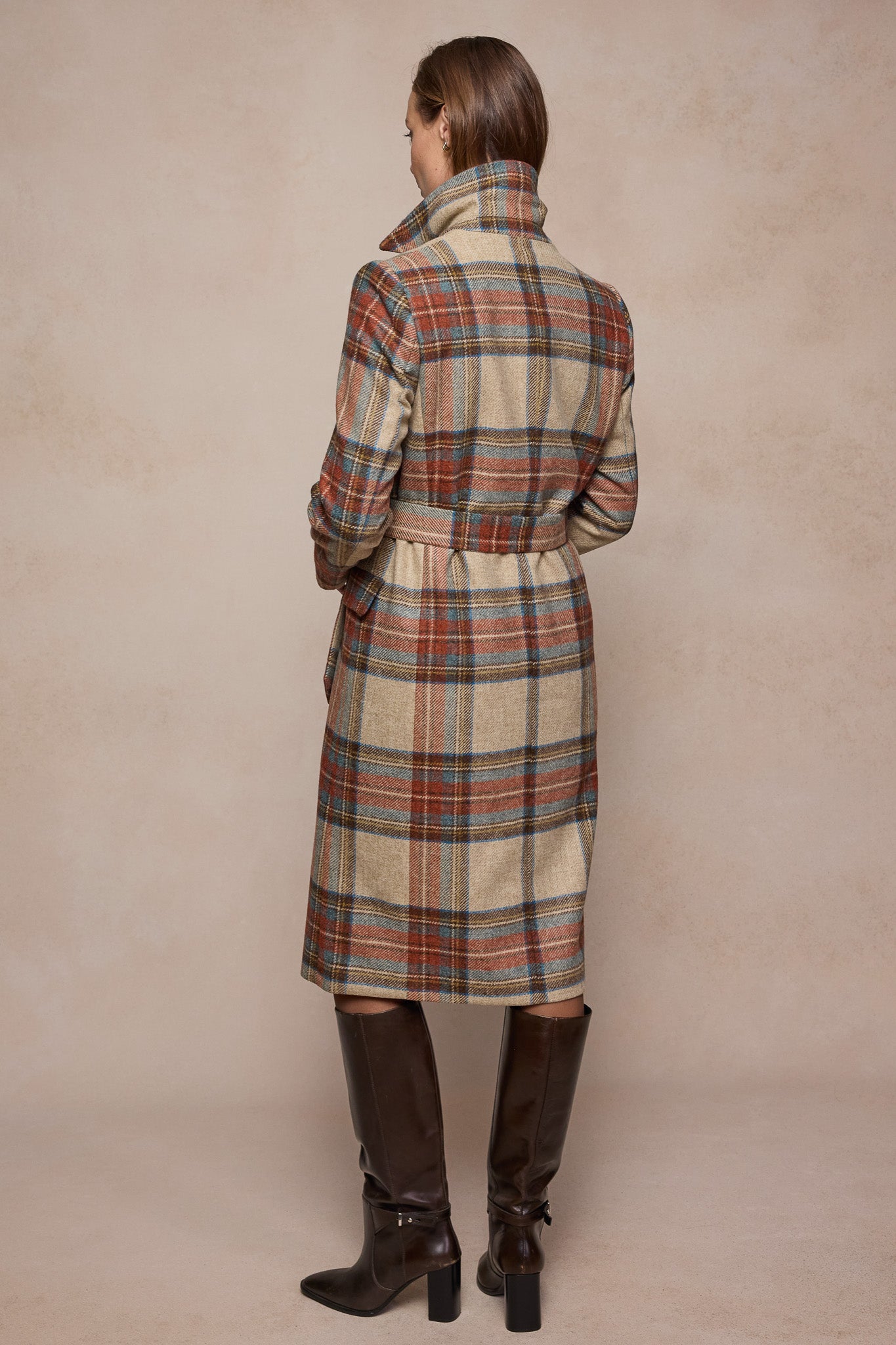 Manteau en laine Clodagh - Sauge & Émeraude à carreaux