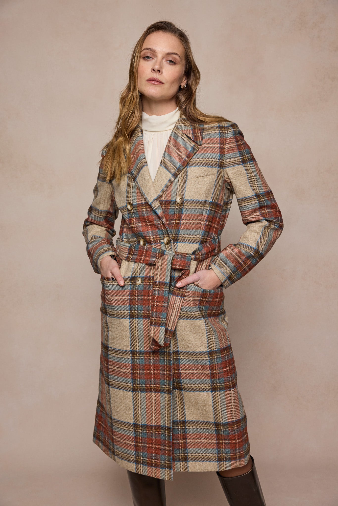 Manteau en laine Clodagh - Sauge & Émeraude à carreaux