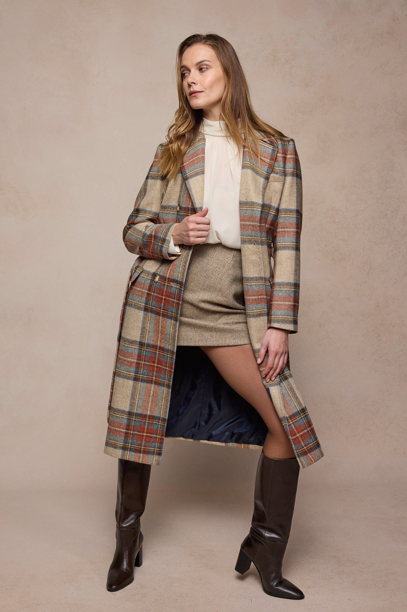 Manteau en laine Clodagh - Sauge & Émeraude à carreaux