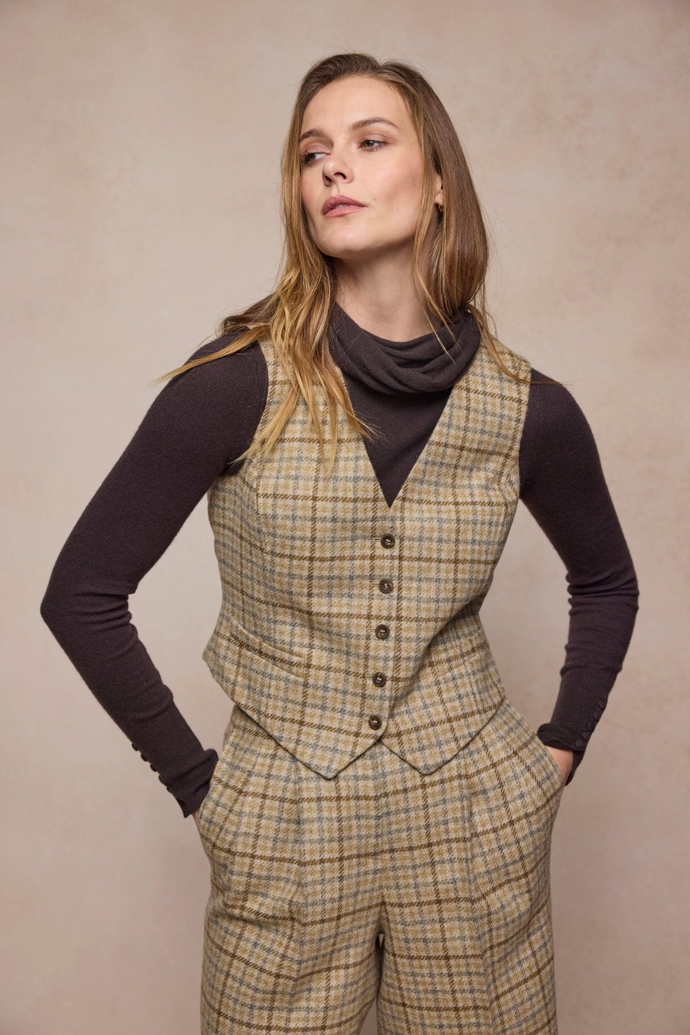 Jack Murphy Clothing - Colleen Tweed Waistcoat - Caramel Check - Tweed