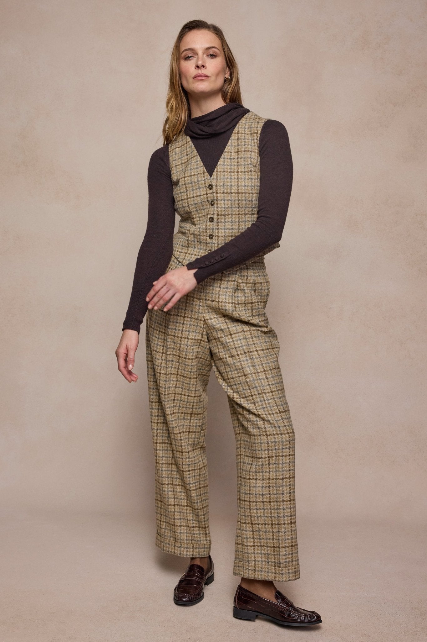 Colleen Tweed Waistcoat - Caramel Check