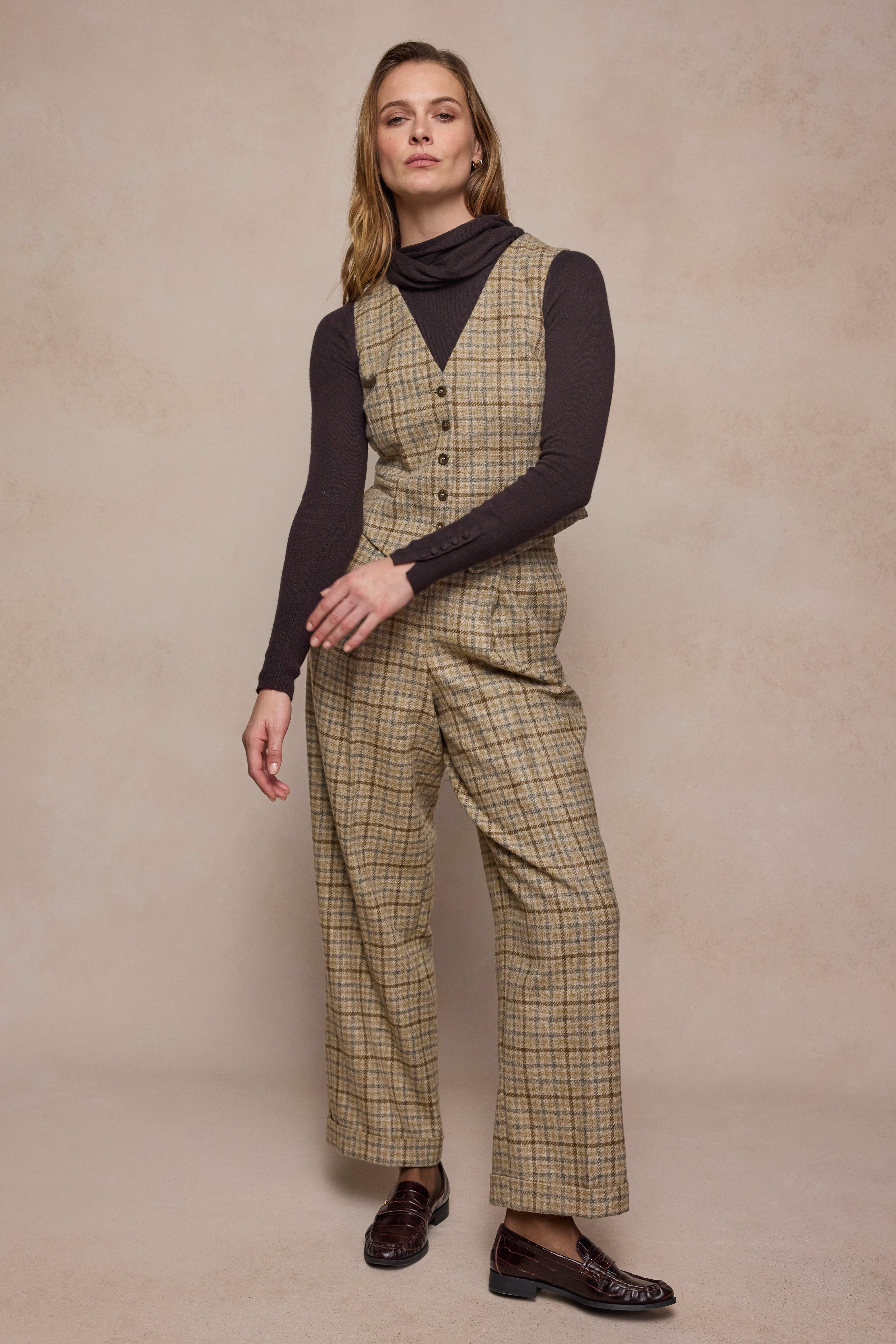 Colleen Tweed Waistcoat - Caramel Check