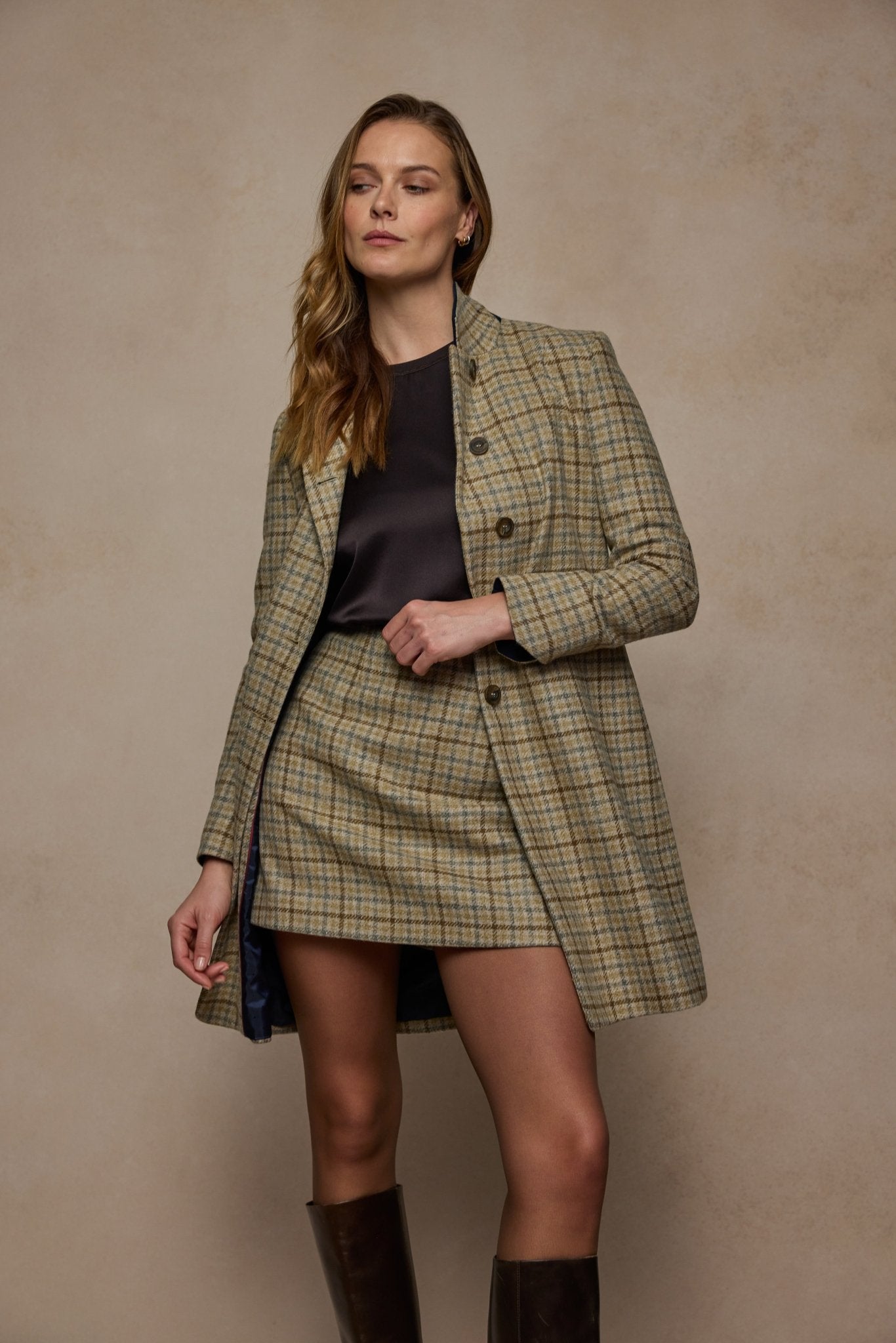Jack Murphy Clothing - Isabella Tweed Coat - Caramel Check - Tweed