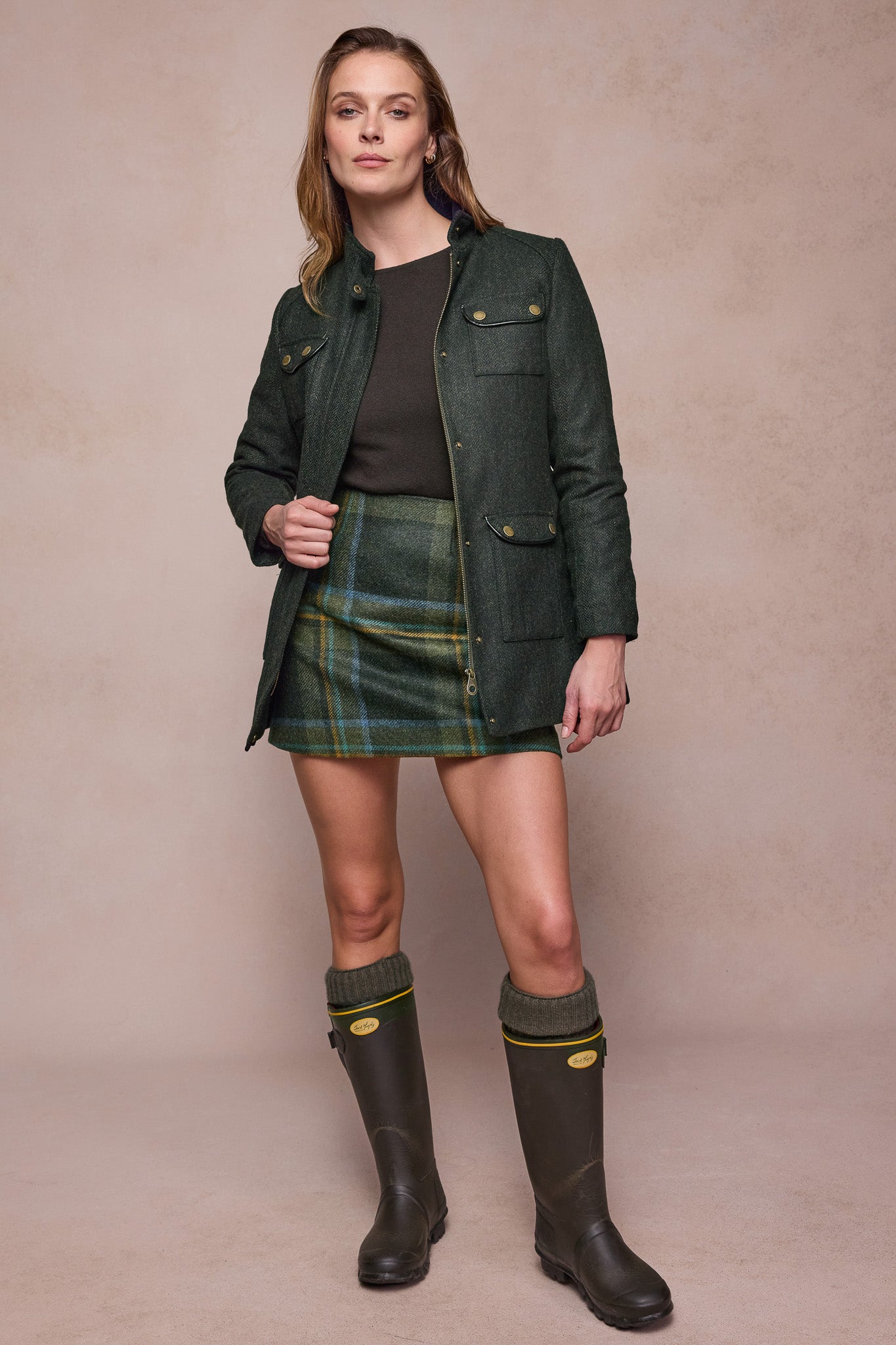 Maeve Tweed Jacket - Green Herringbone