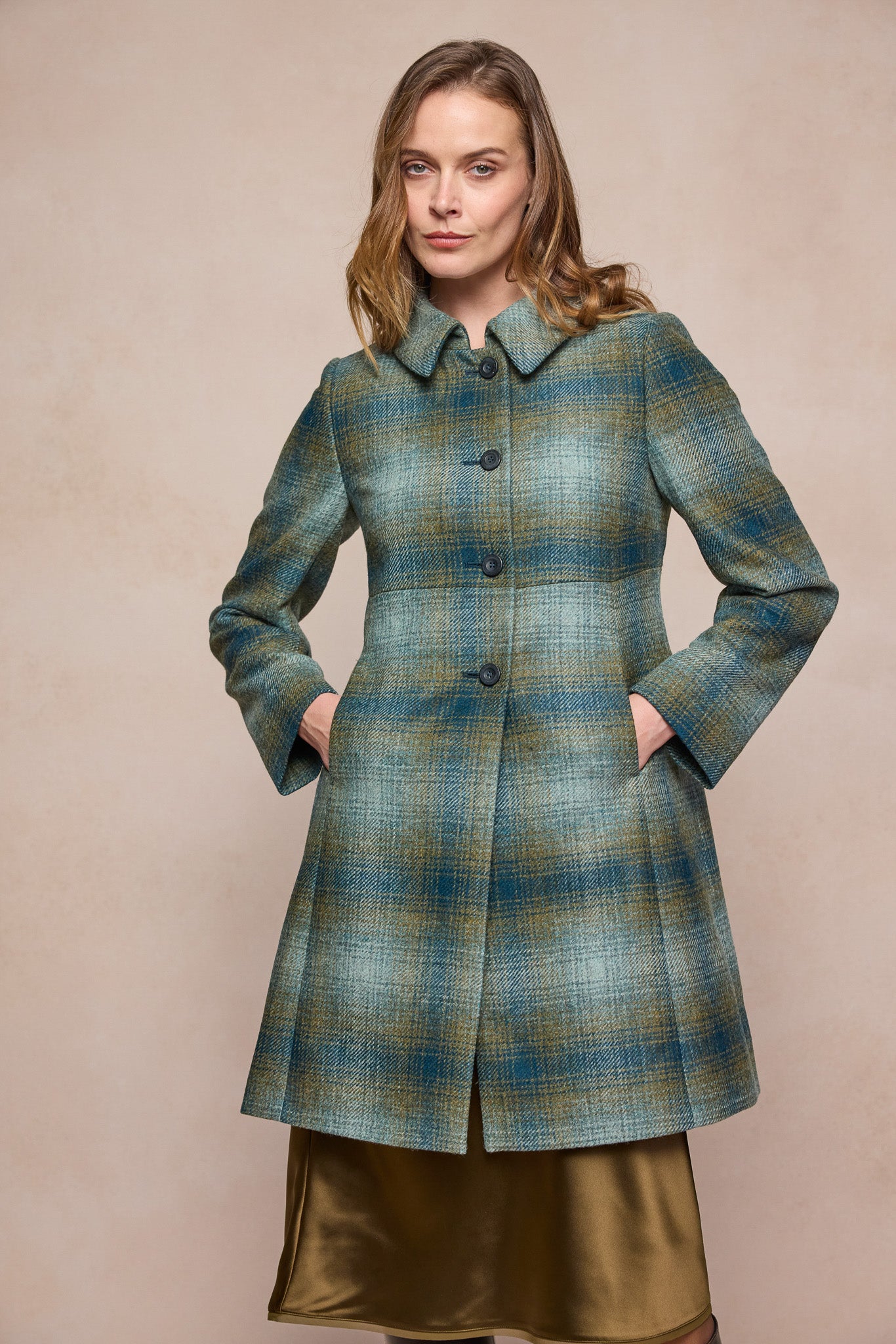 Aimee Tweed Coat - Ocean Check