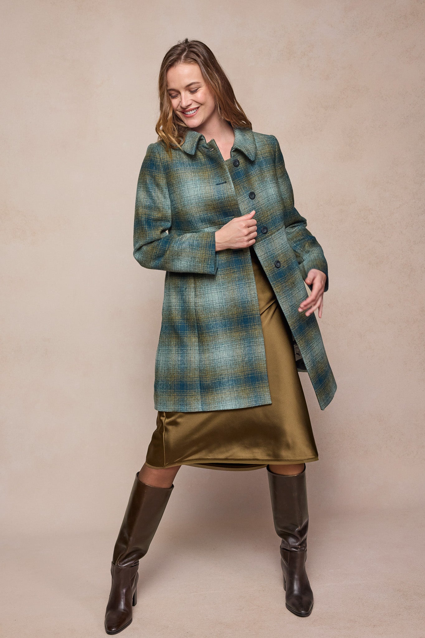 Aimee Tweed Coat - Ocean Check