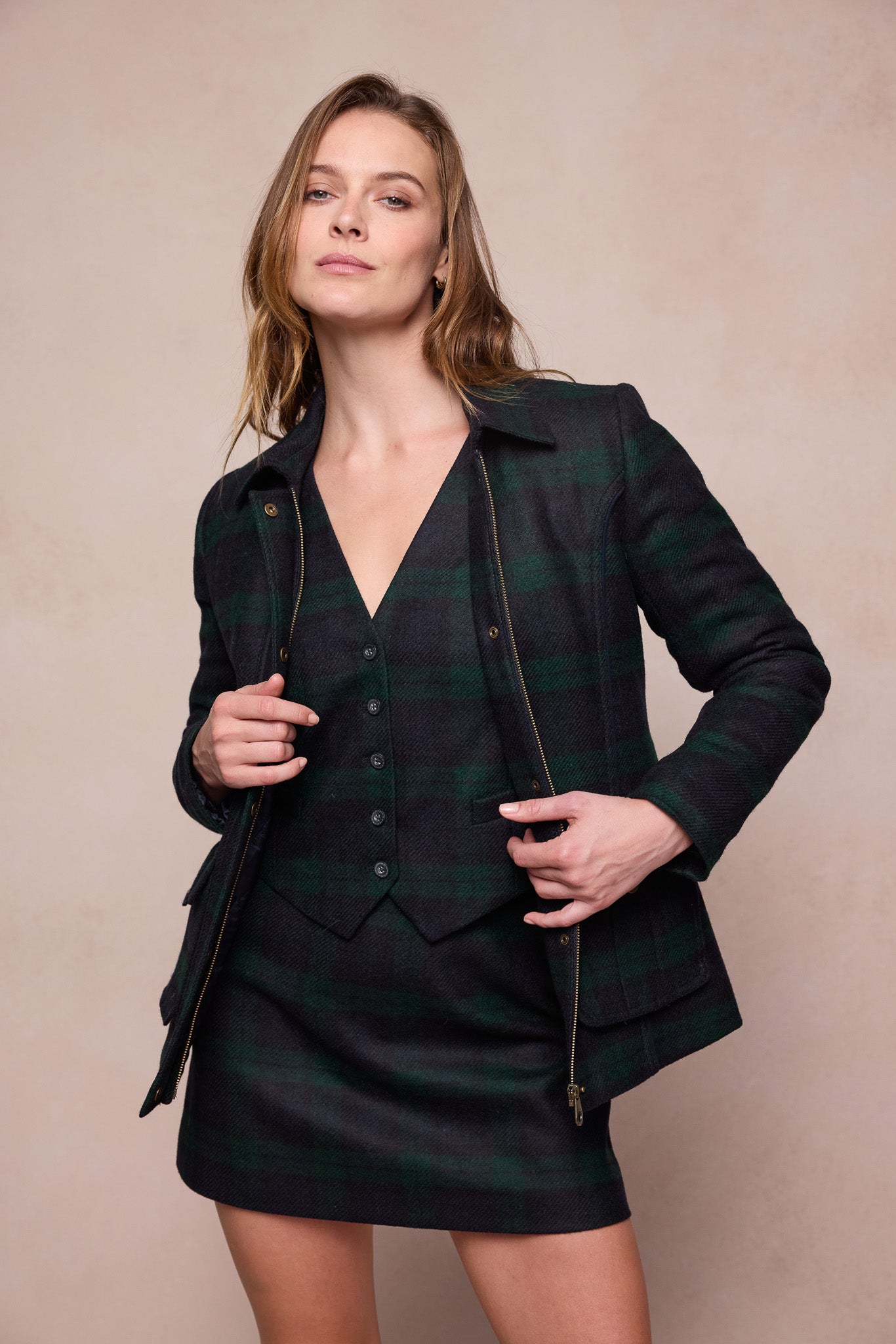 Barbara Tweed Skirt - Green Tartan