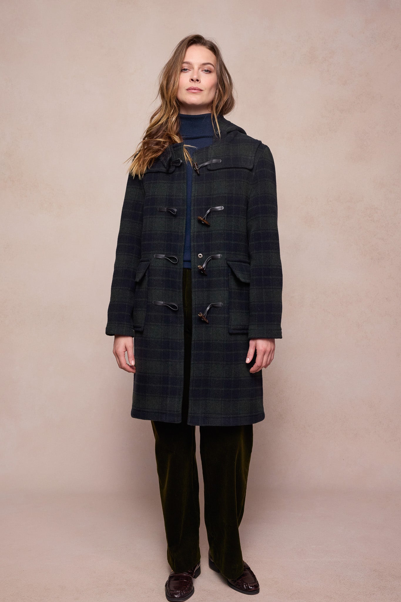 Alex Wool Duffle Coat - Green Tartan