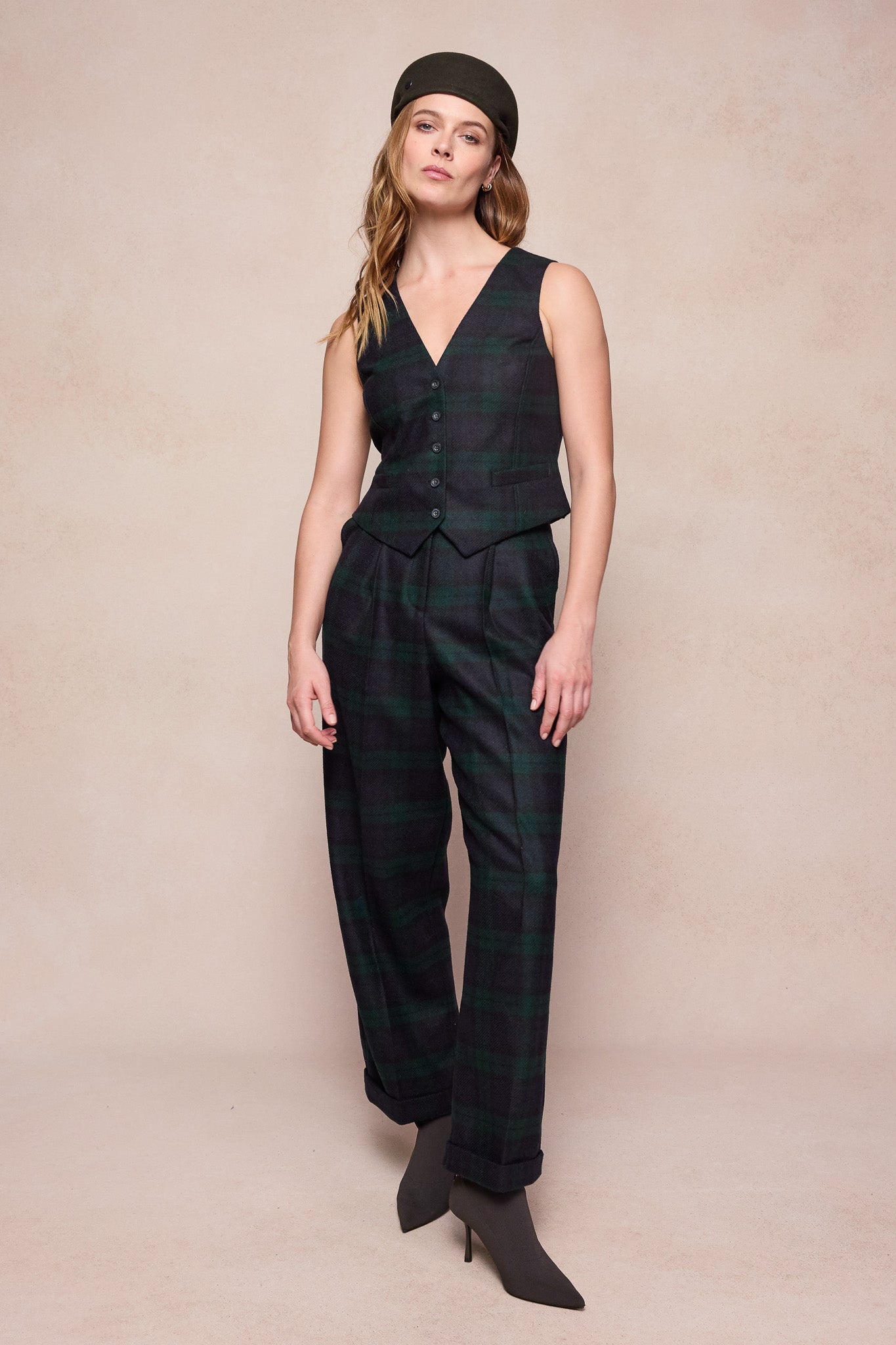 Colleen Tweed Weste – Grüner Tartan