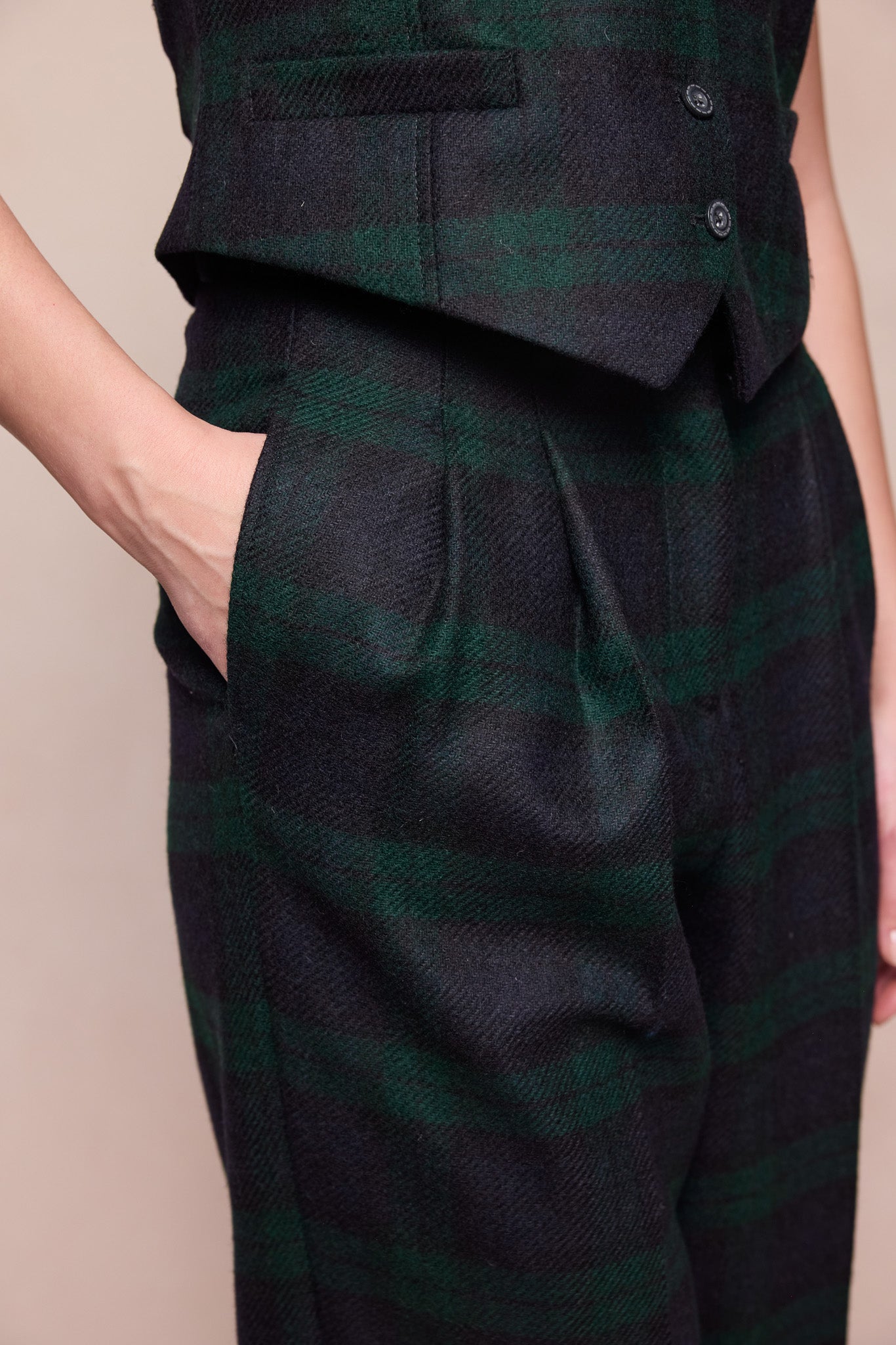 Faye-Tweed-Hose – Grüner Tartan