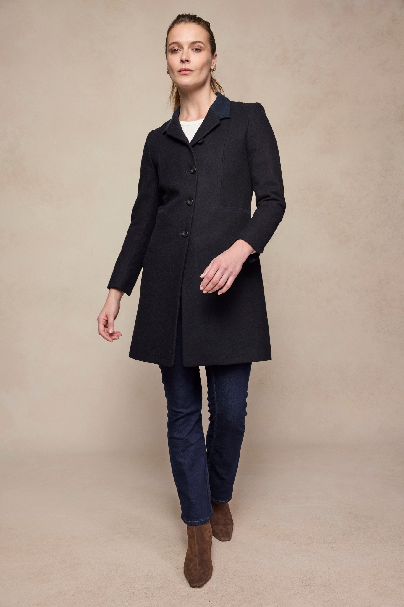Jack Murphy Clothing - Isabella Tweed Coat - Black Melton - Tweed