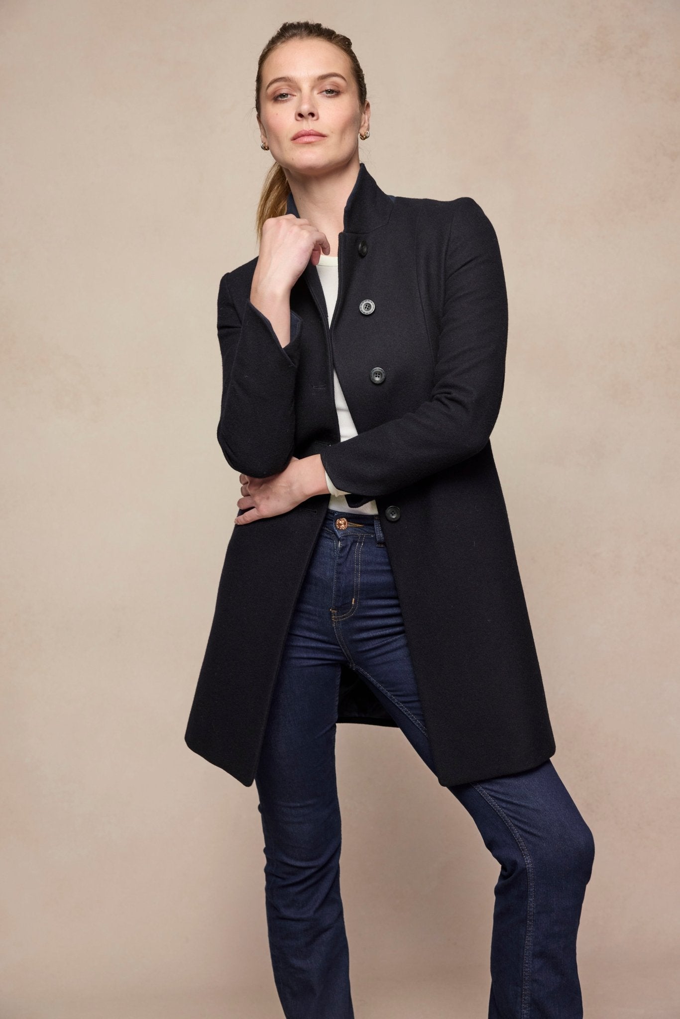 Jack Murphy Clothing - Isabella Tweed Coat - Black Melton - Tweed