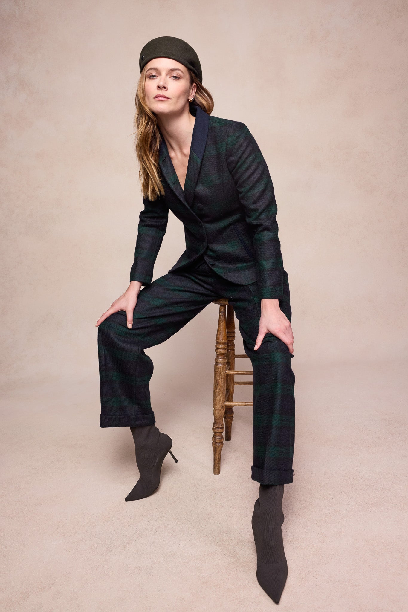 Faye-Tweed-Hose – Grüner Tartan