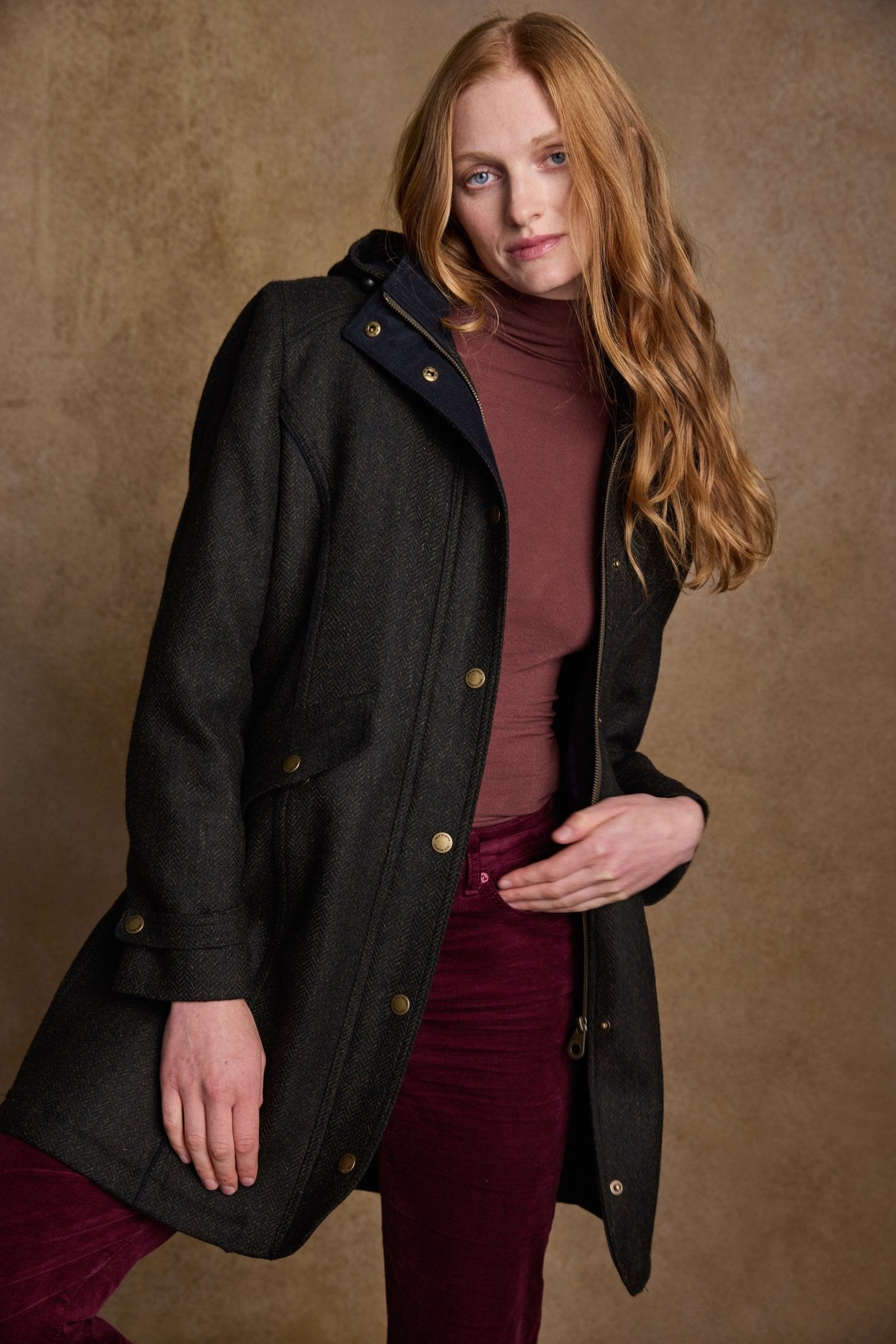 Jack Murphy Ireland - Abbie Tweed Coat - Deep Green Herringbone - Tweed