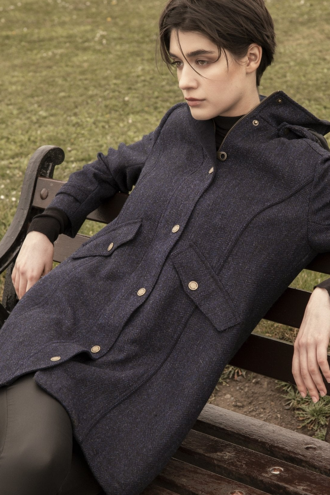 Abbie Tweed Coat - Navy Herringbone