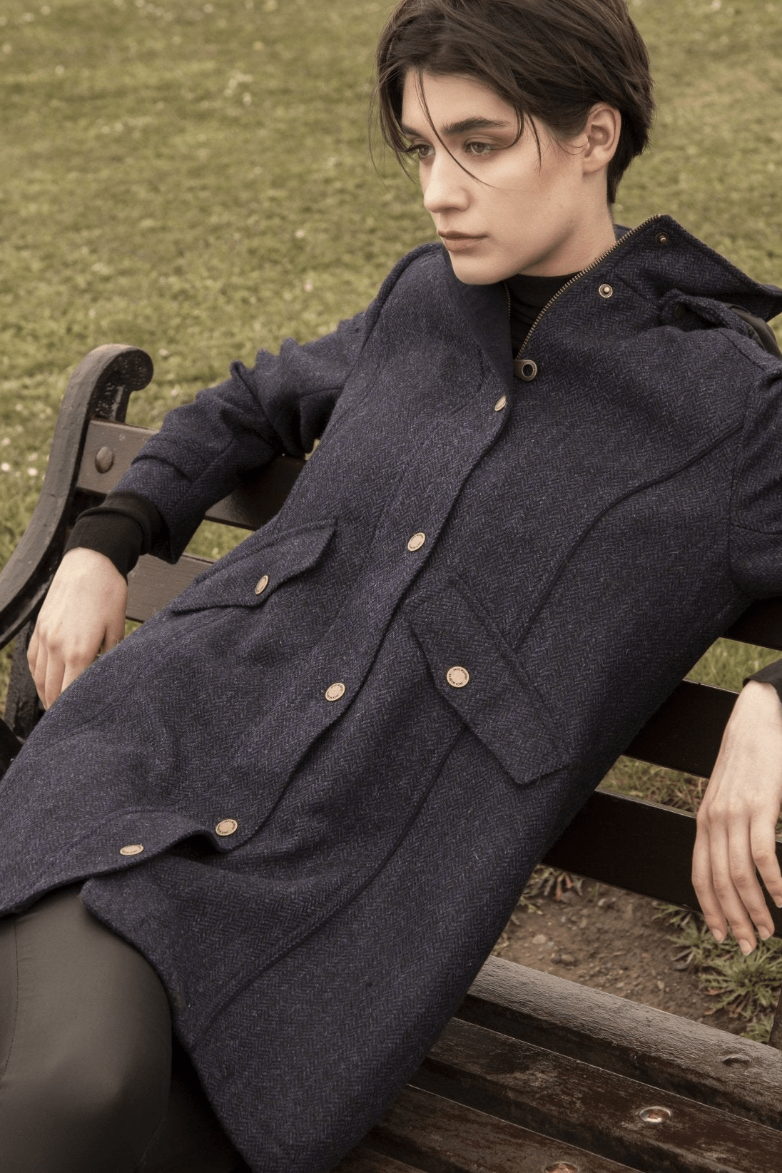 Jack Murphy Clothing - Abbie Tweed Coat - Navy Herringbone - Tweed