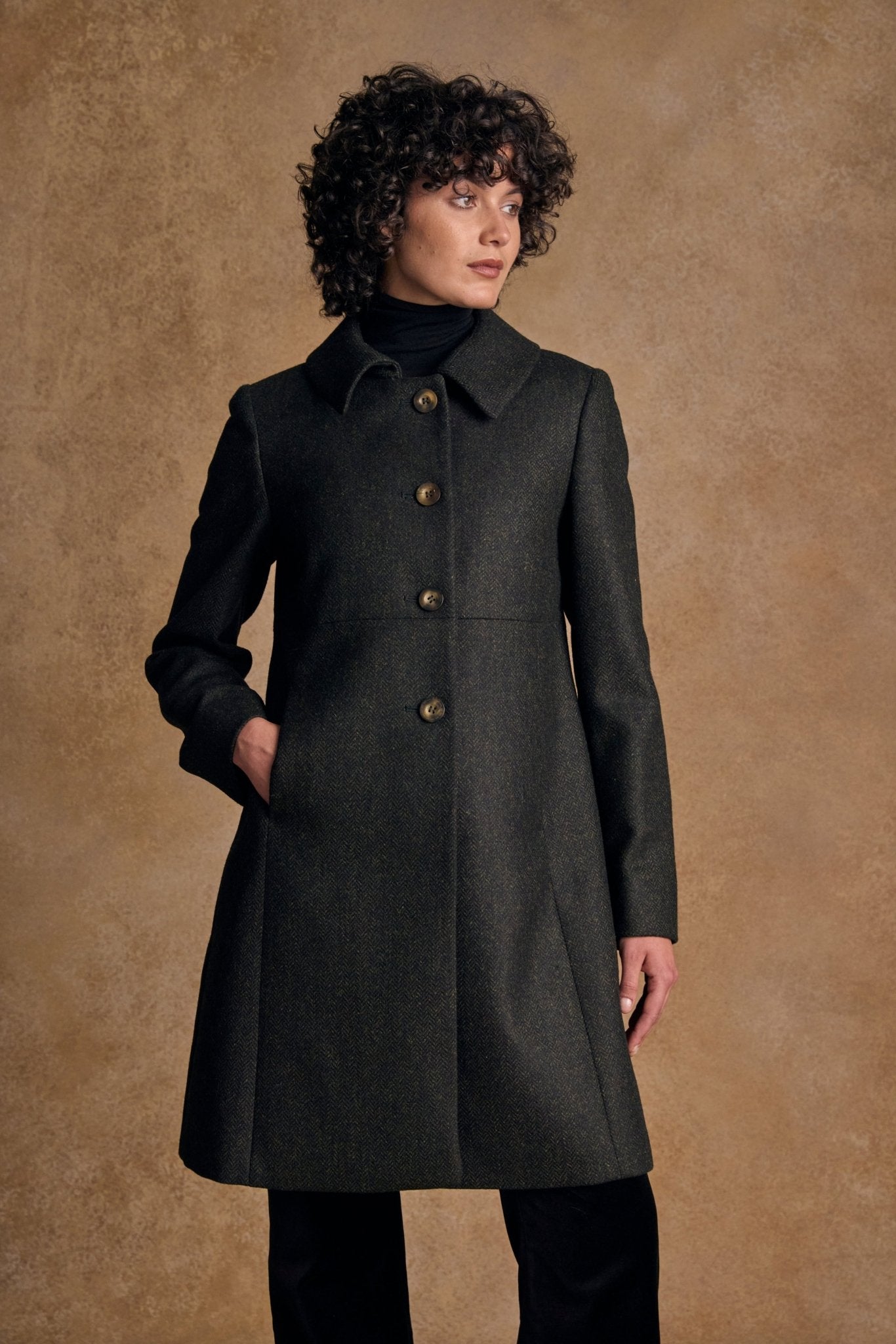 Jack Murphy Ireland - Aimee Tweed Coat - Deep Green Herringbone - Tweed