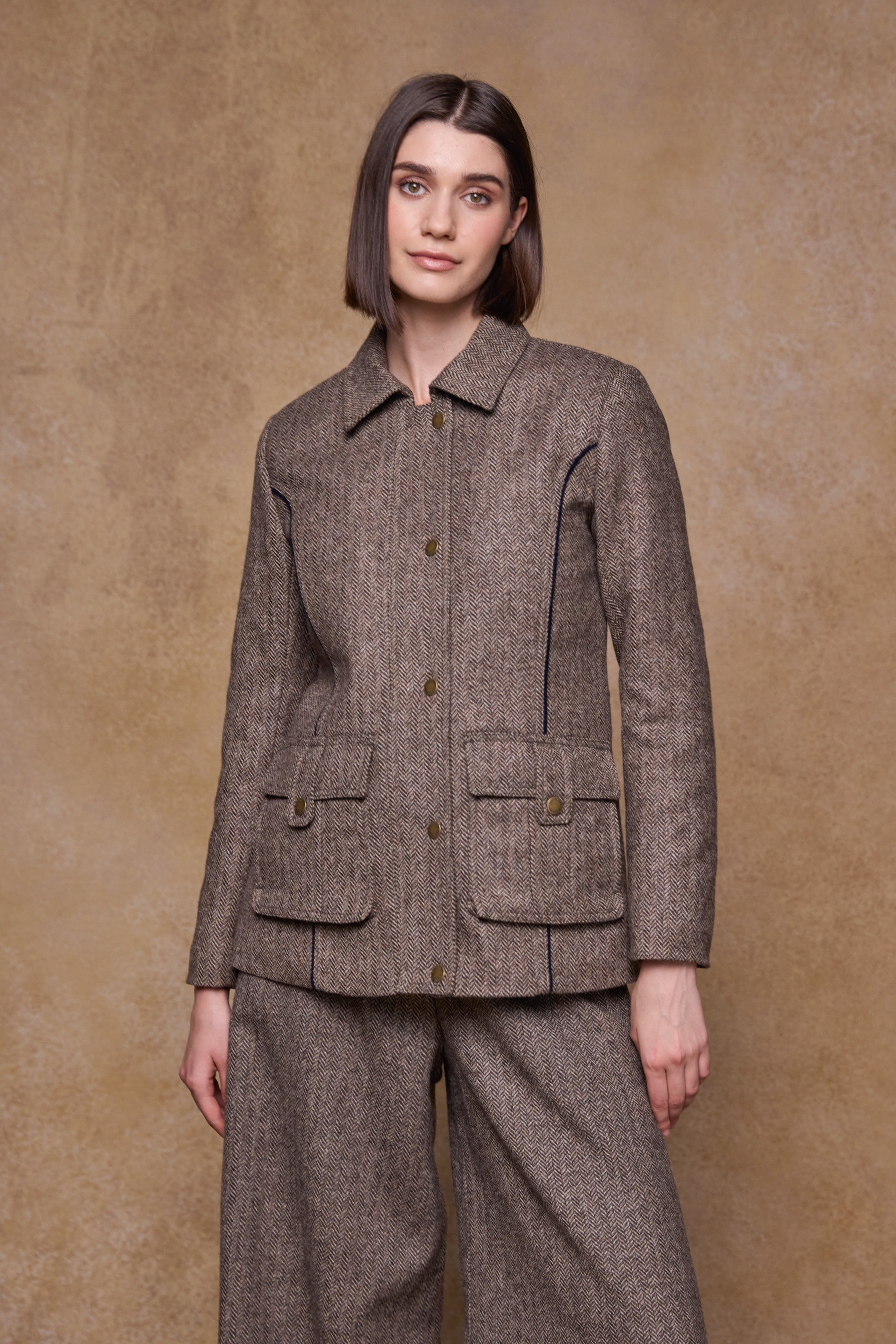 Aine Tweed Jacket - Light Tan Herringbone