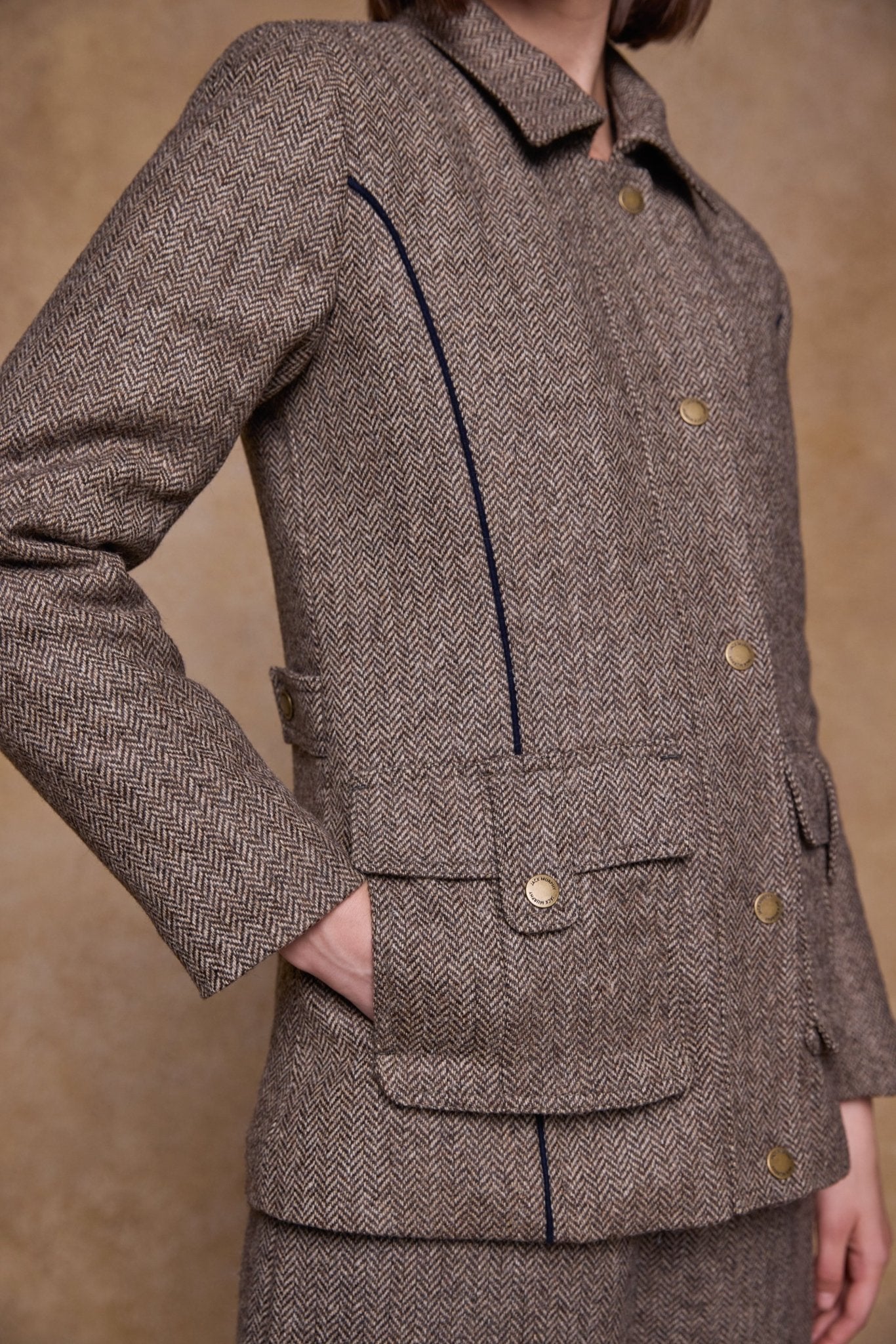 Jack Murphy Clothing - Aine Tweed Jacket - Light Tan Herringbone - Tweed