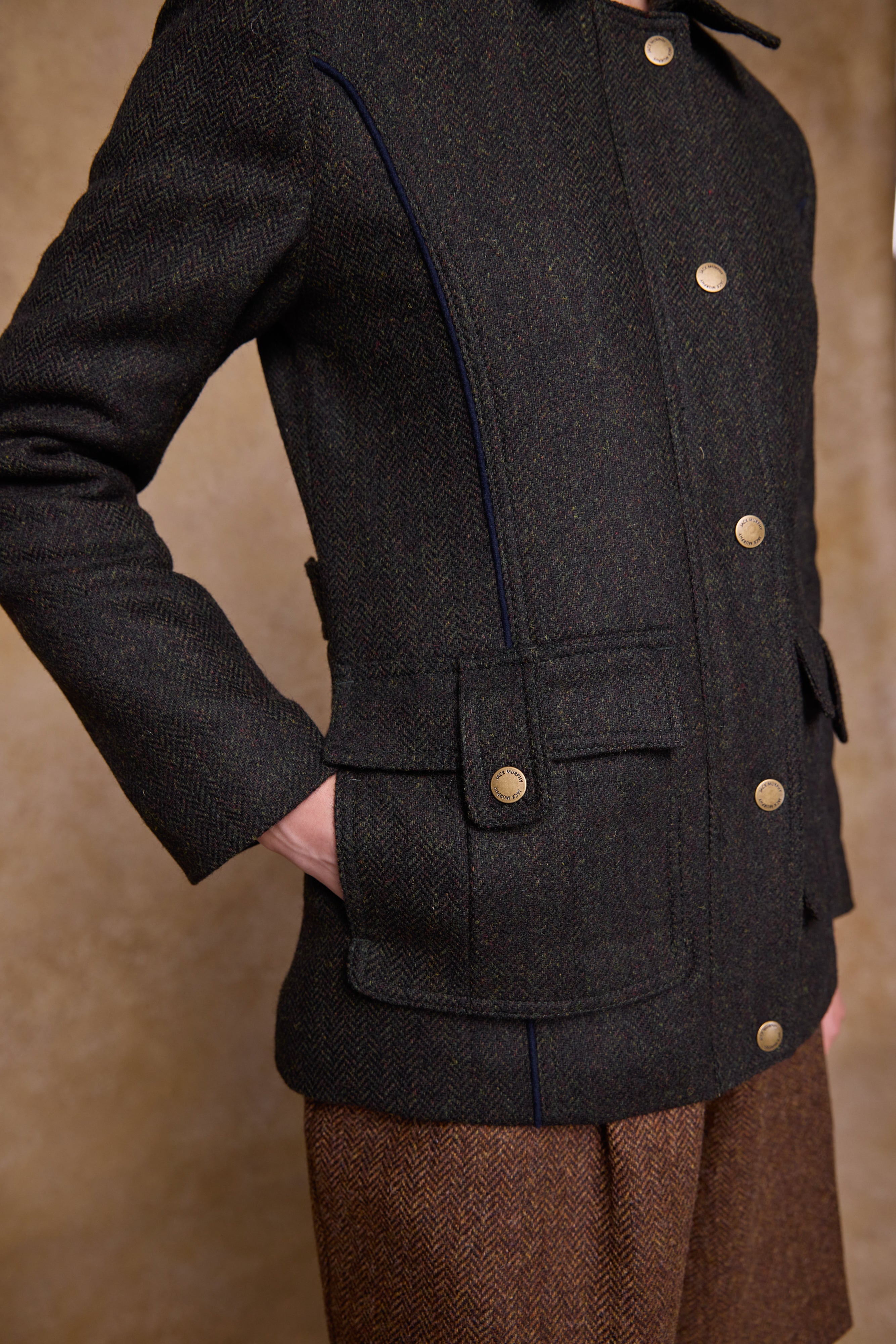 Aine Tweed Jacket - Deep Green Herringbone