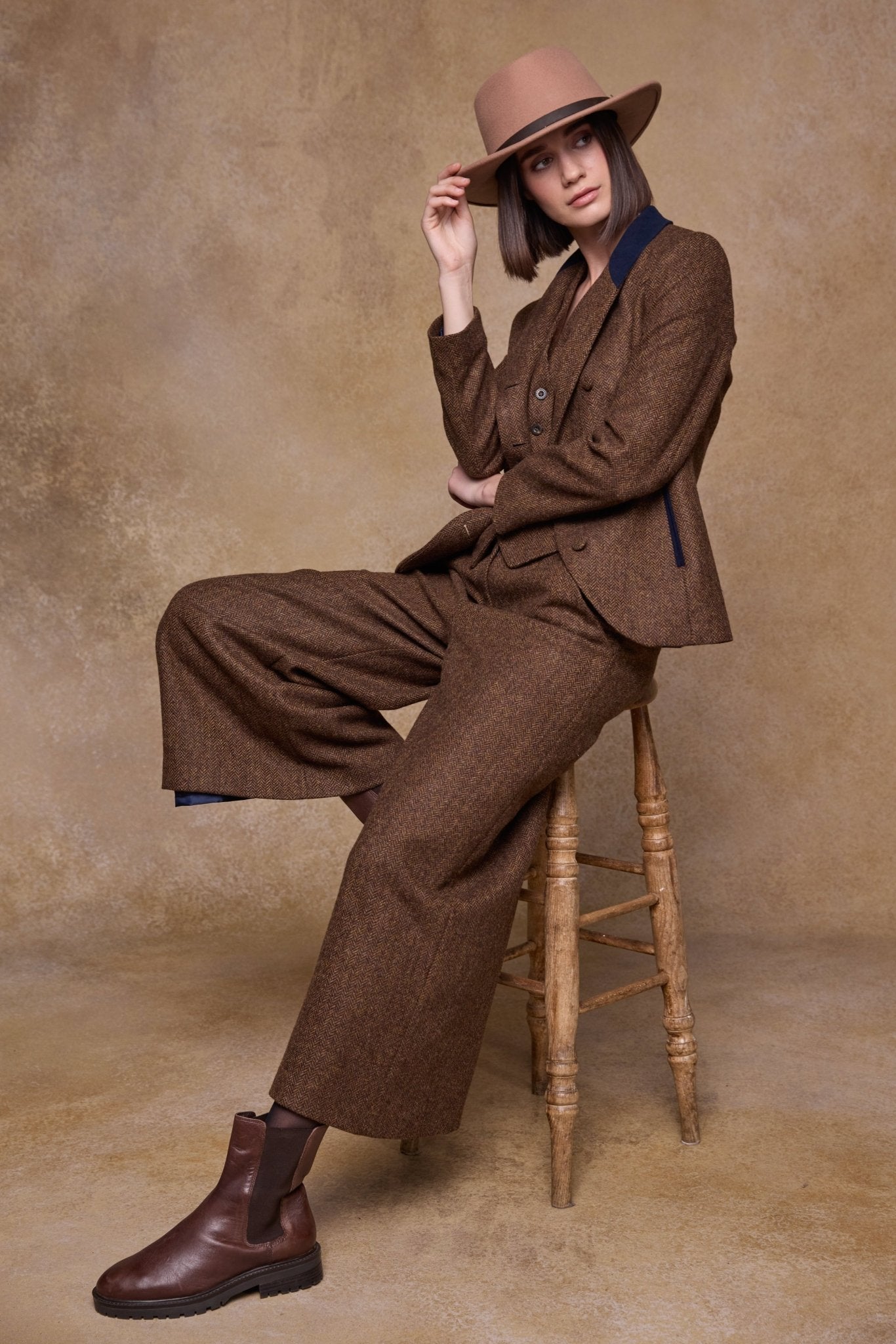 Jack Murphy Clothing - Enya Tweed Culottes - Chestnut Herringbone - Tweed