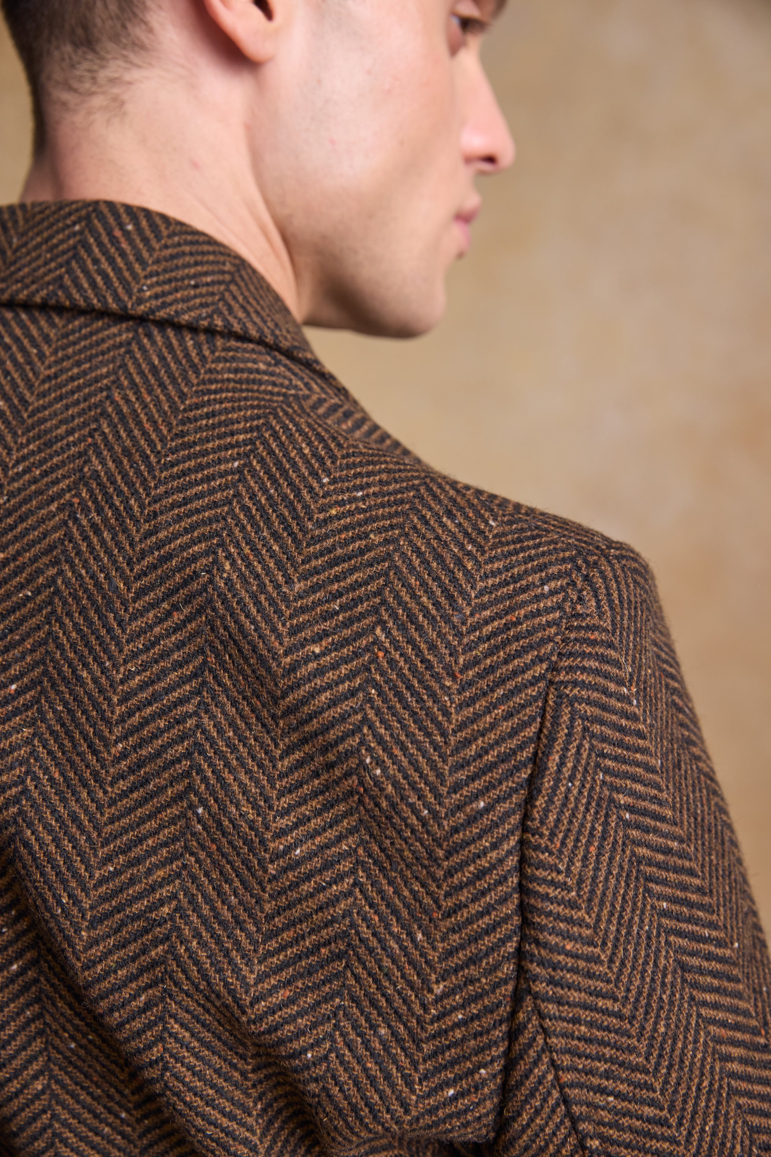 Owen Tweed Coat - Olivgrünes breites Fischgrätenmuster