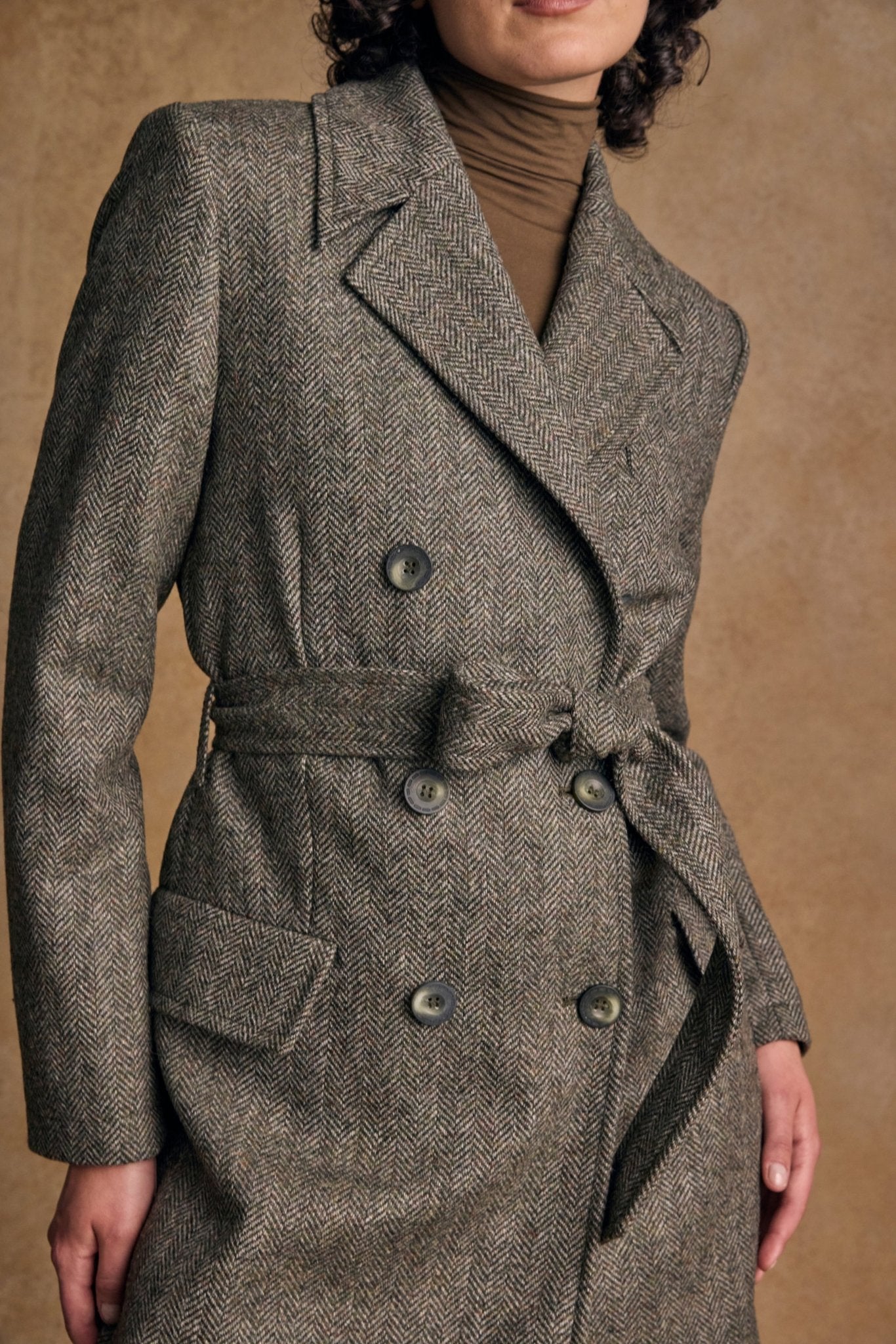Jack Murphy Ireland - Clodagh Wool Coat - Olive Teal Herringbone - Tweed
