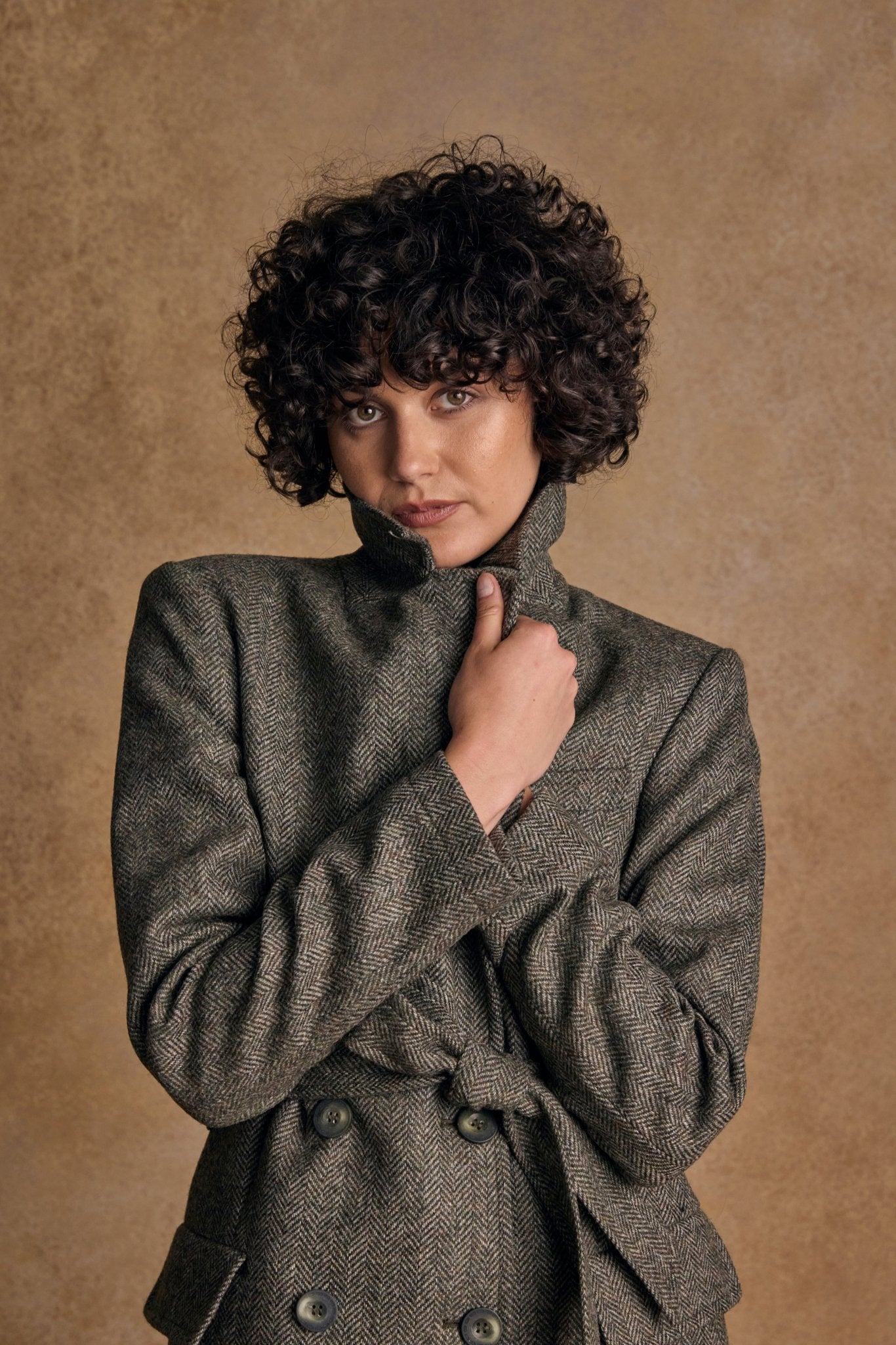 Jack Murphy Ireland - Clodagh Wool Coat - Olive Teal Herringbone - Tweed