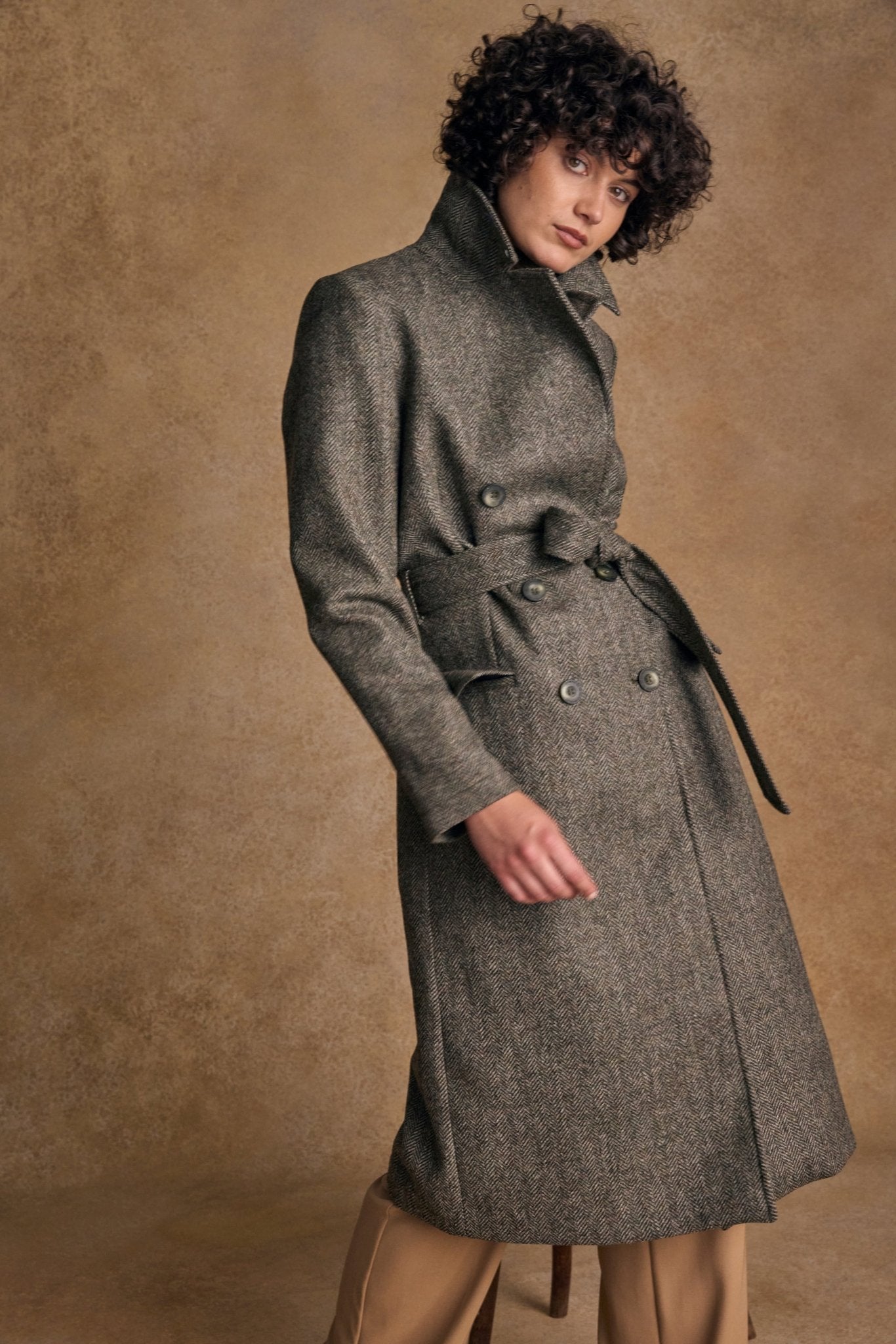 Jack Murphy Ireland - Clodagh Wool Coat - Olive Teal Herringbone - Tweed