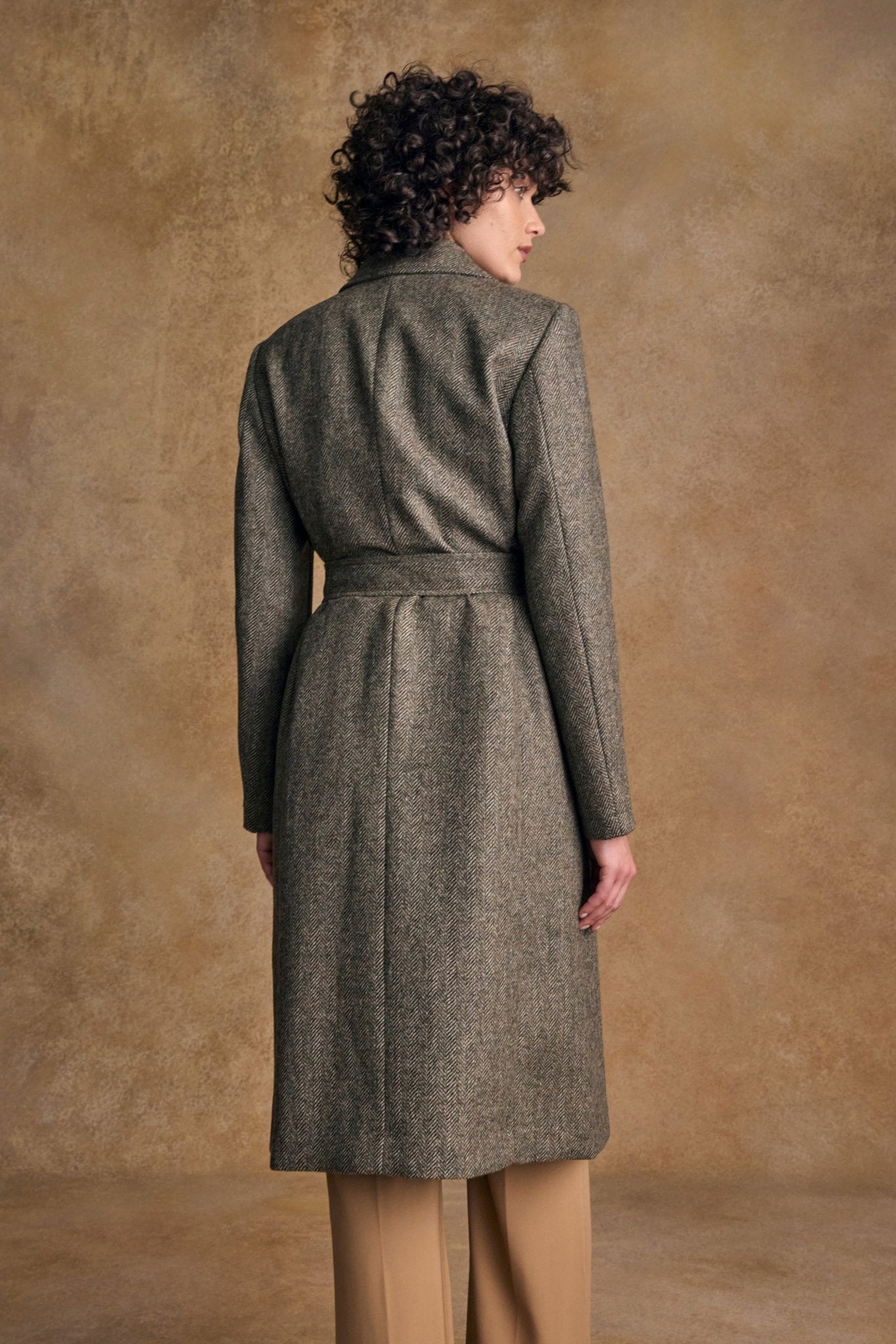 Jack Murphy Ireland - Clodagh Wool Coat - Olive Teal Herringbone - Tweed
