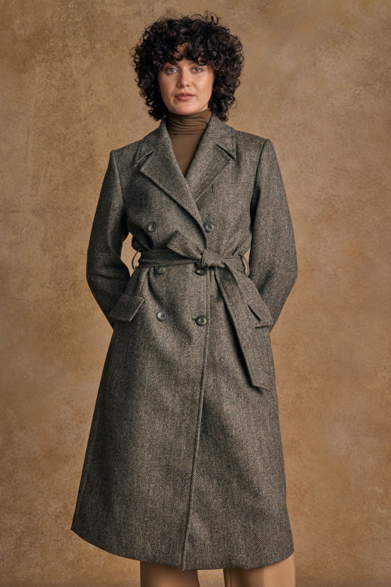 Jack Murphy Ireland - Clodagh Wool Coat - Olive Teal Herringbone - Tweed