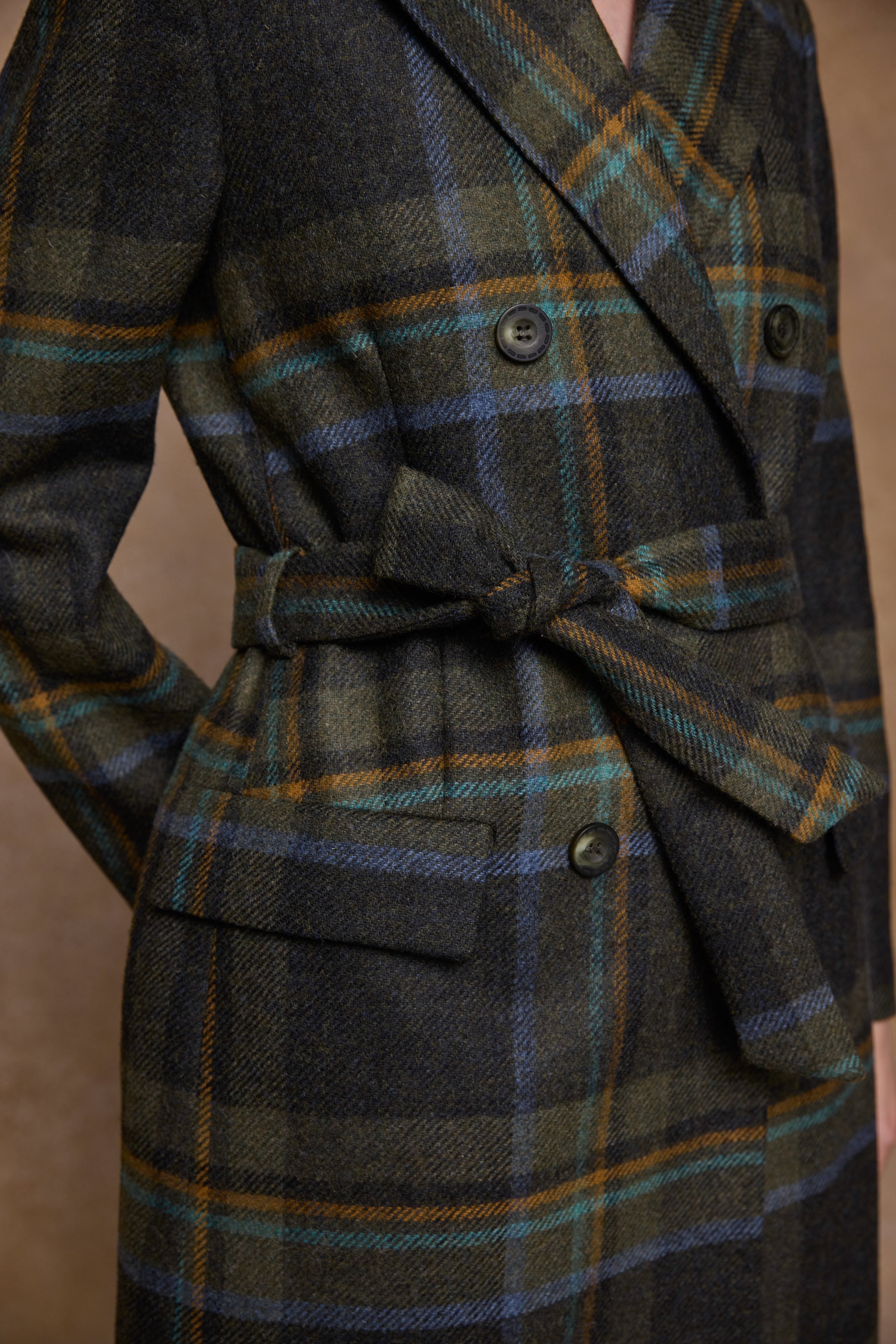 Clodagh Wool Coat - Sage & Emerald Check
