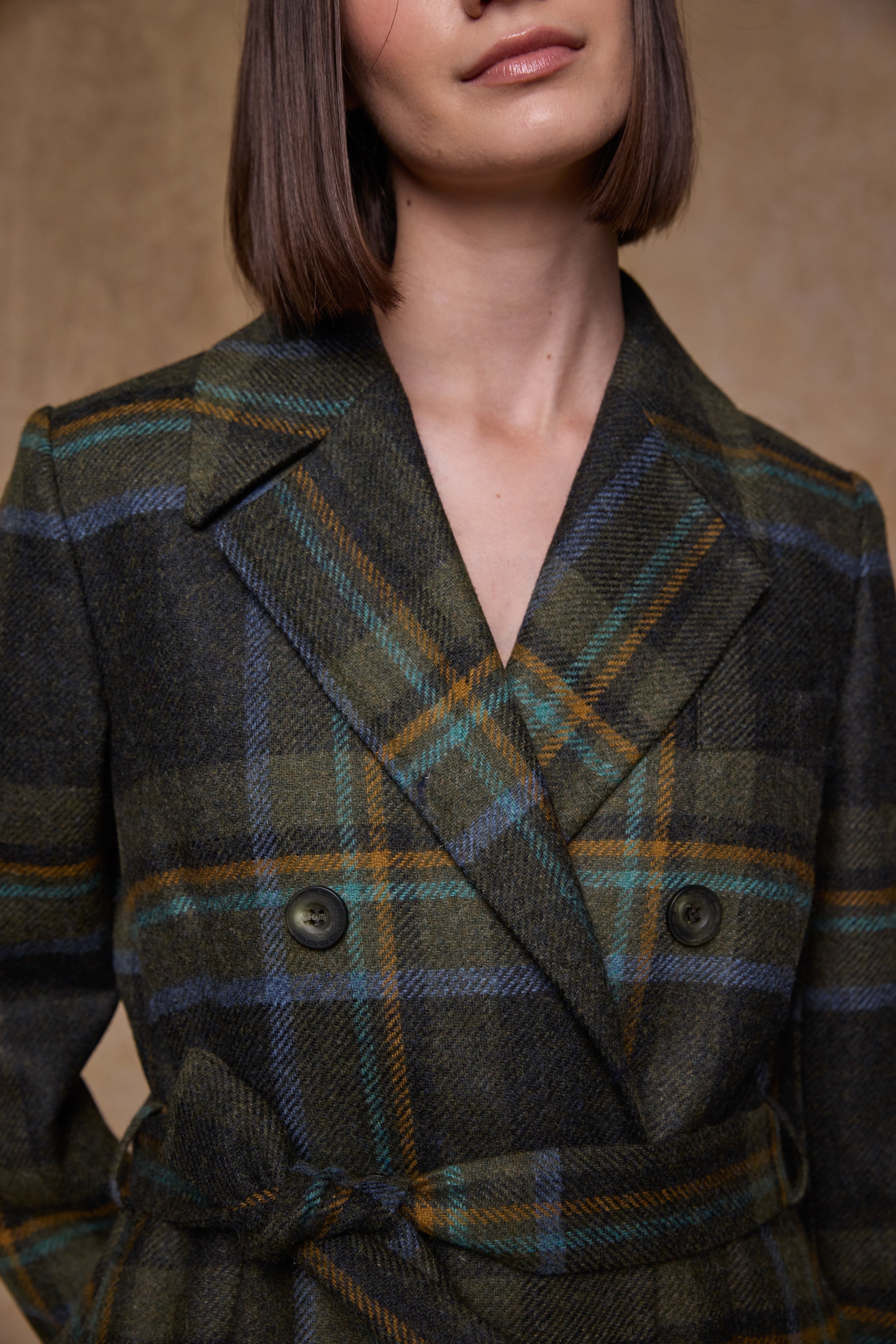 Clodagh Wool Coat - Sage & Emerald Check