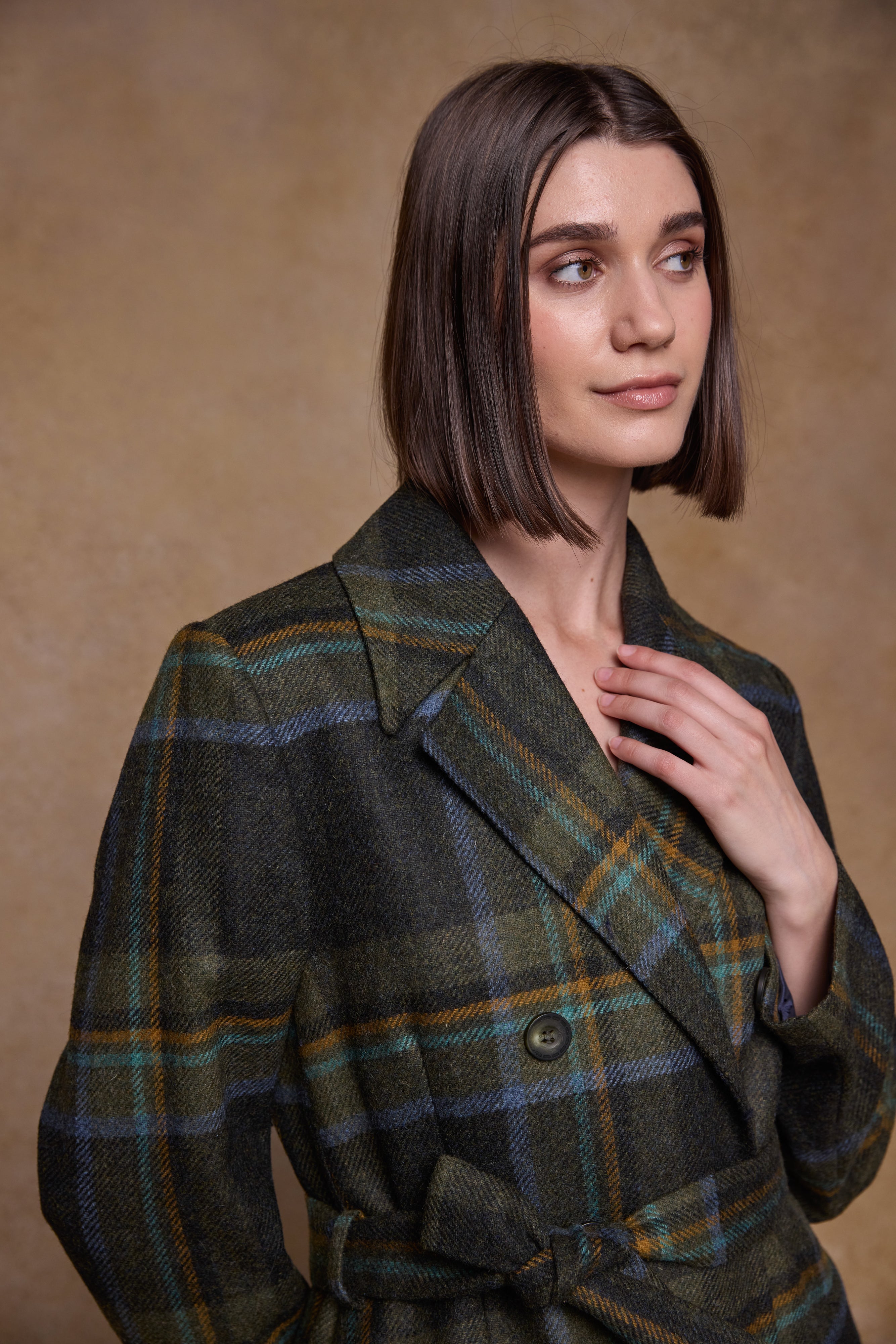 Clodagh Wool Coat - Sage & Emerald Check