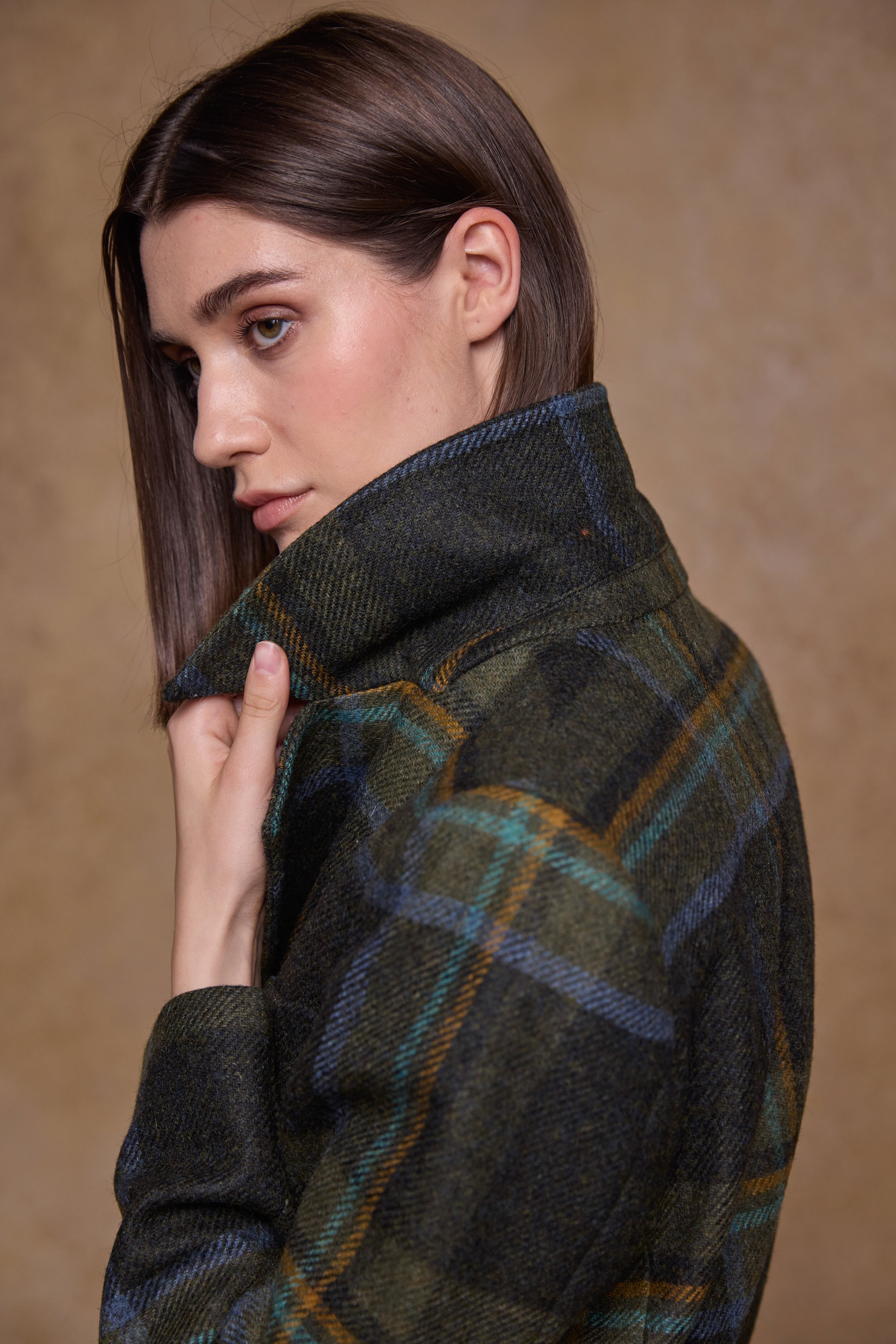 Clodagh Wool Coat - Sage & Emerald Check