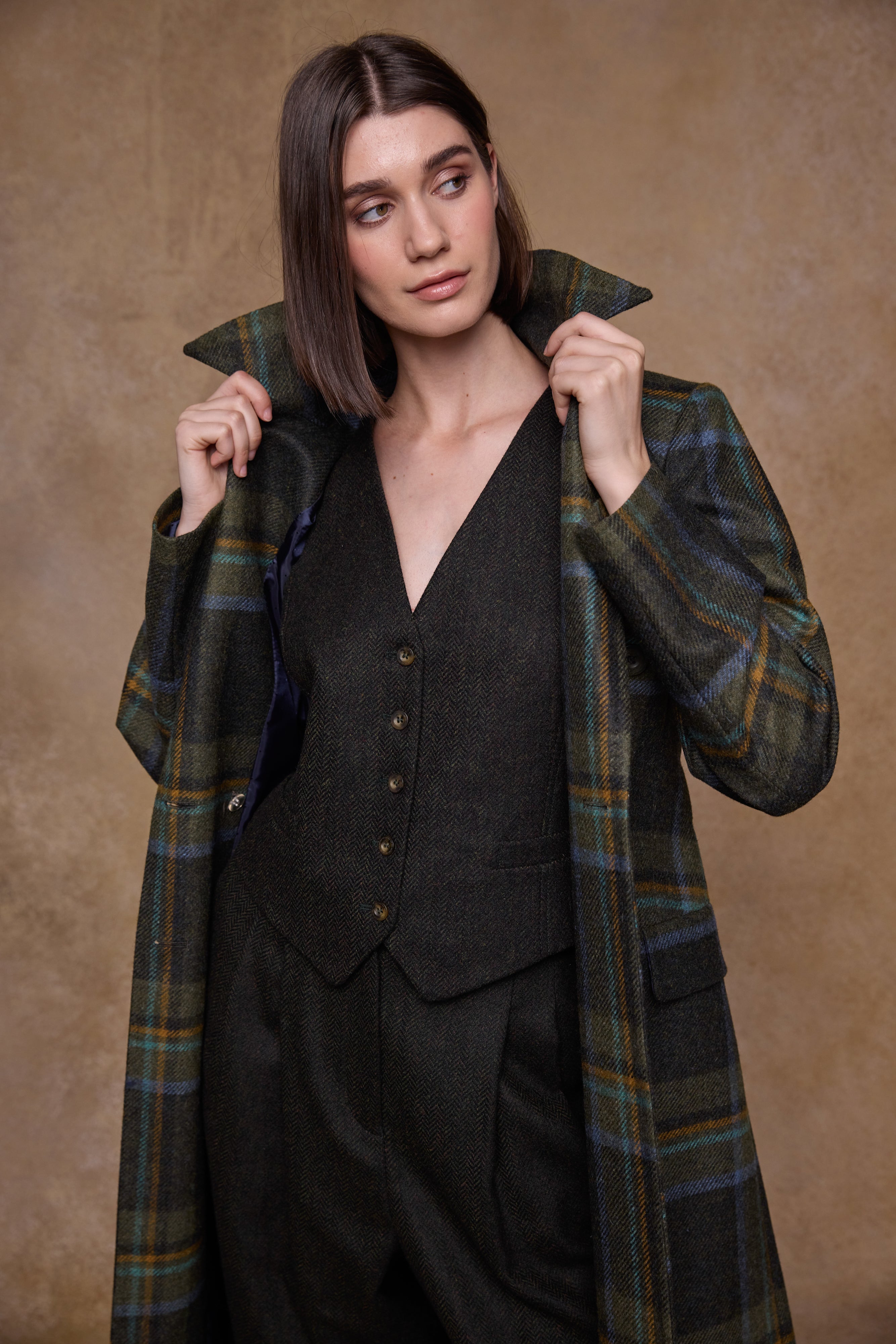 Clodagh Wool Coat - Sage & Emerald Check