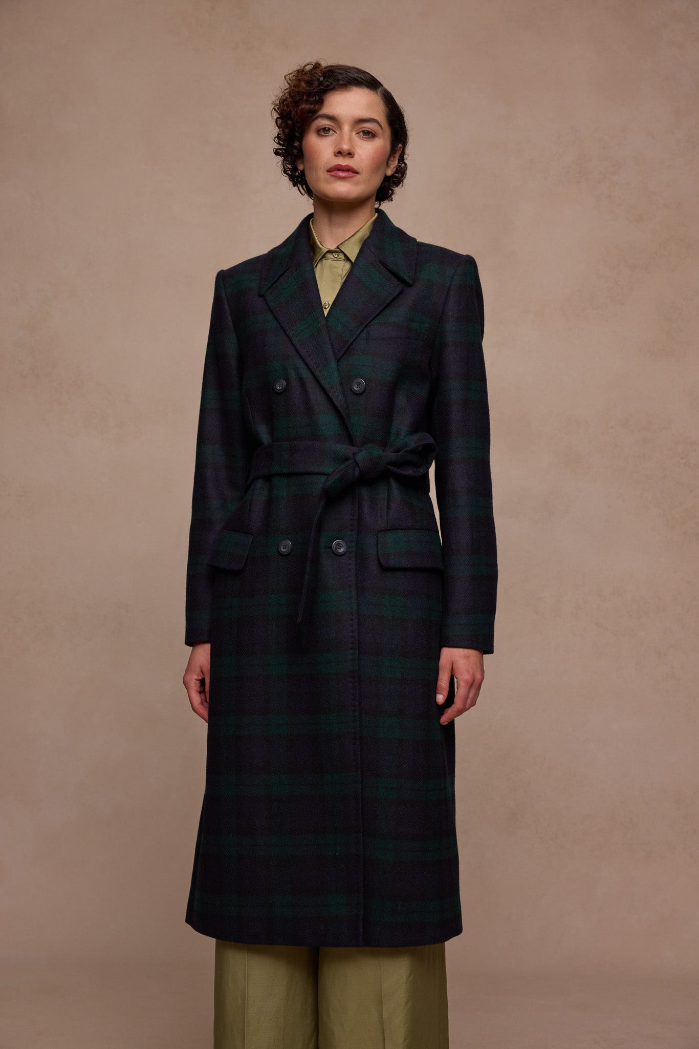 Clodagh Wool Coat - Green Tartan