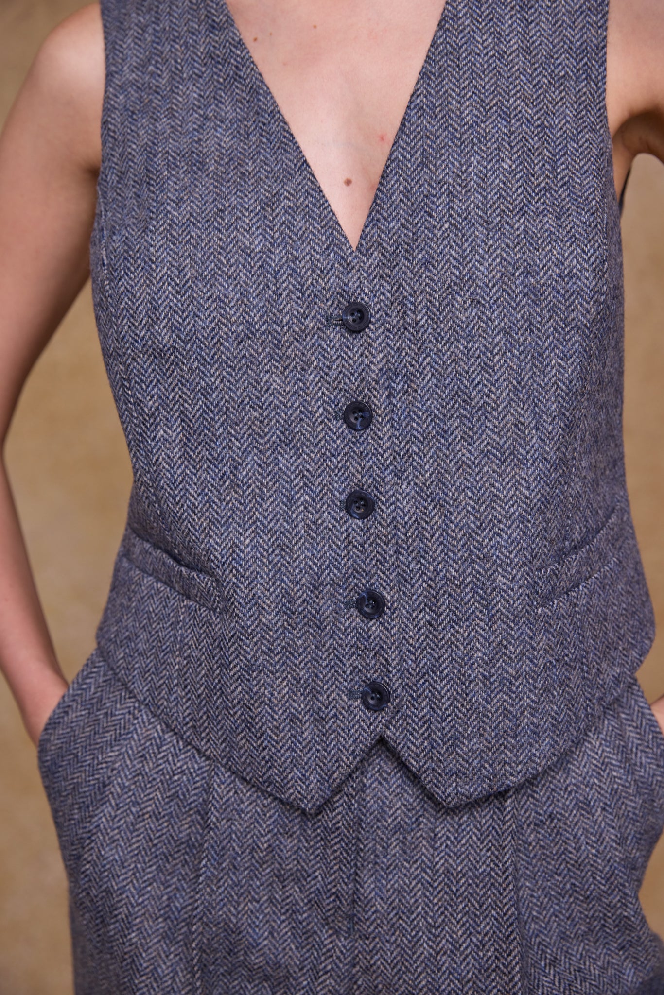 Colleen Tweed Waistcoat - Denim Herringbone