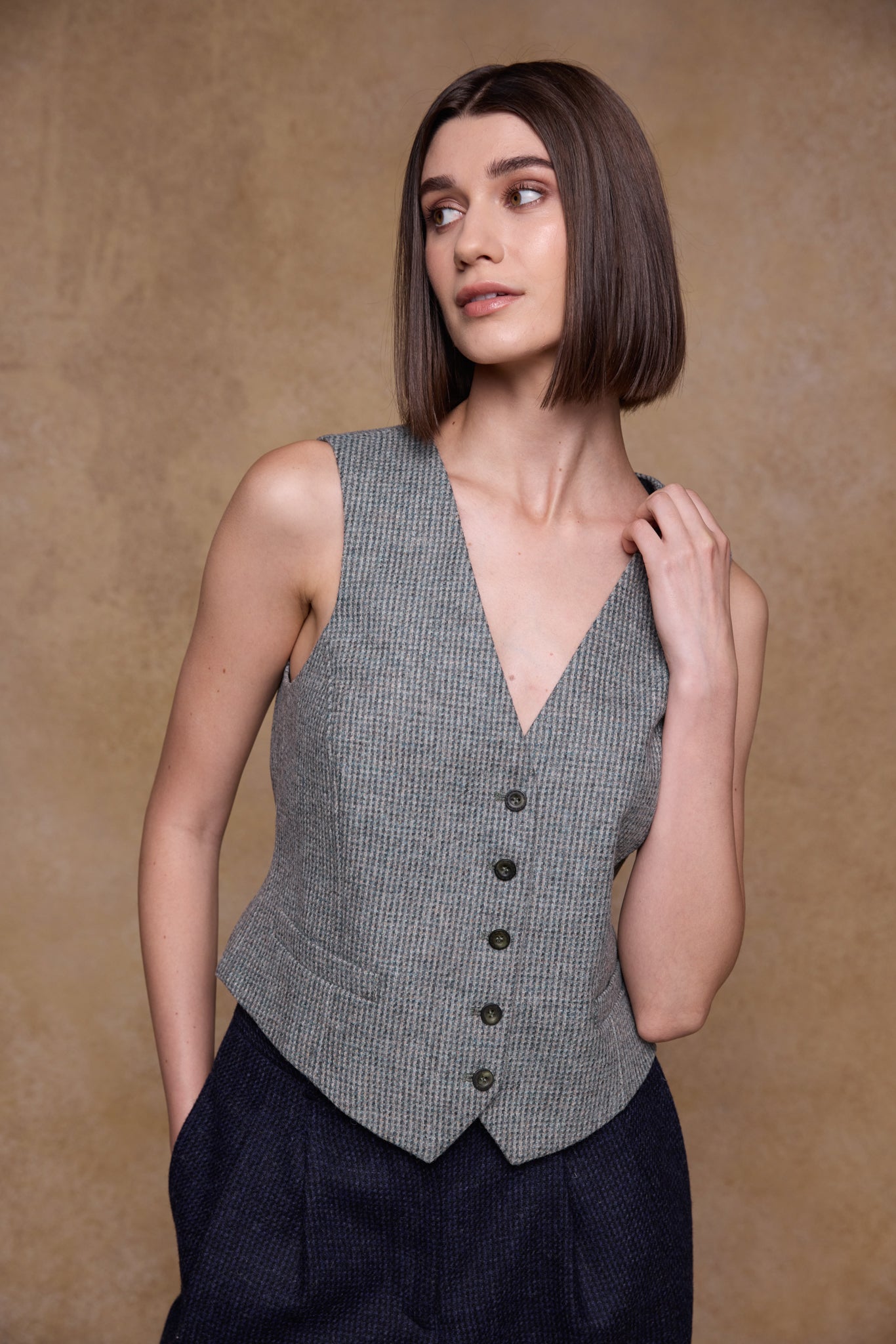 Weste aus Colleen-Tweed – Jade-Webart