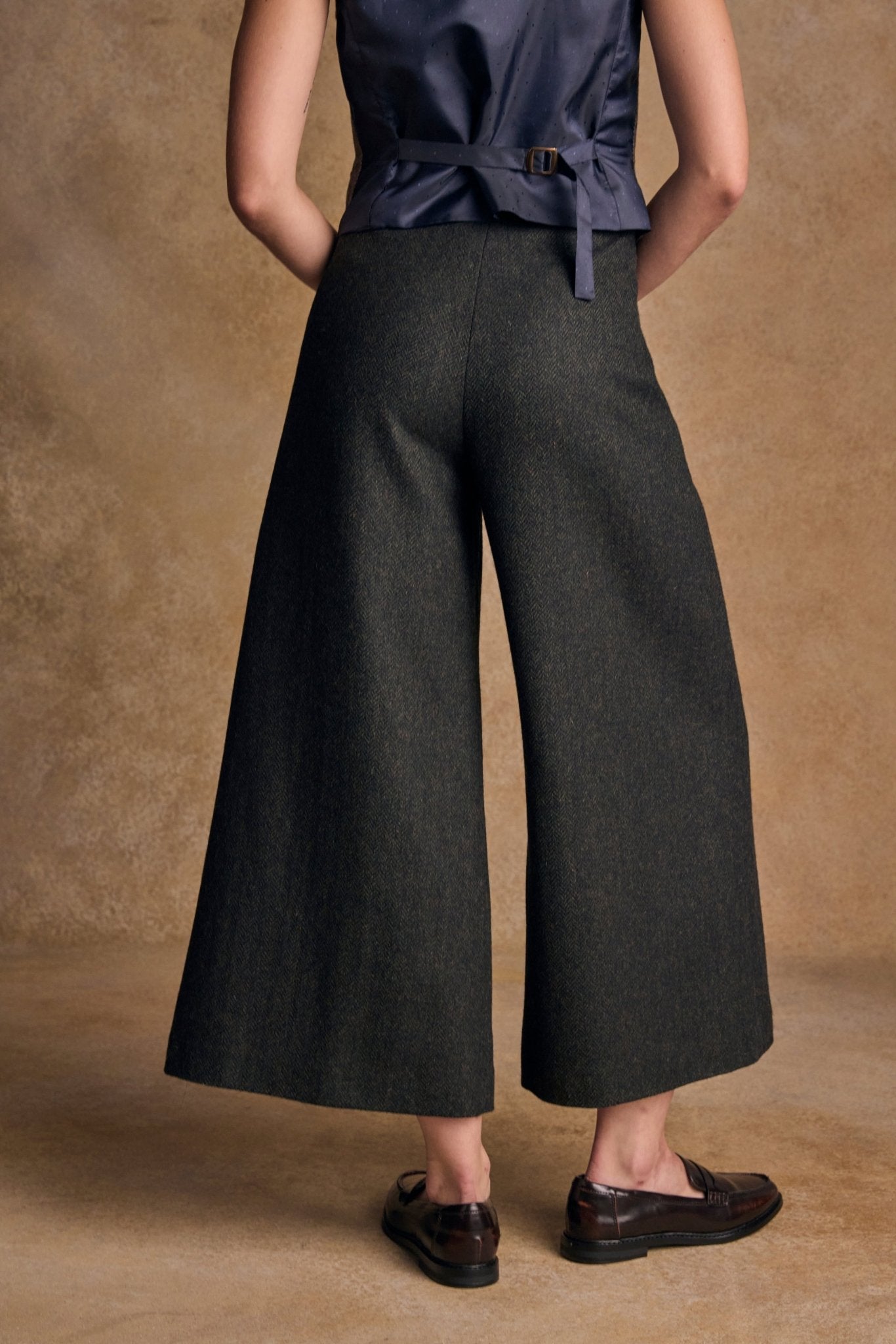 Jack Murphy Ireland - Enya Tweed Culottes - Green Herringbone - Tweed