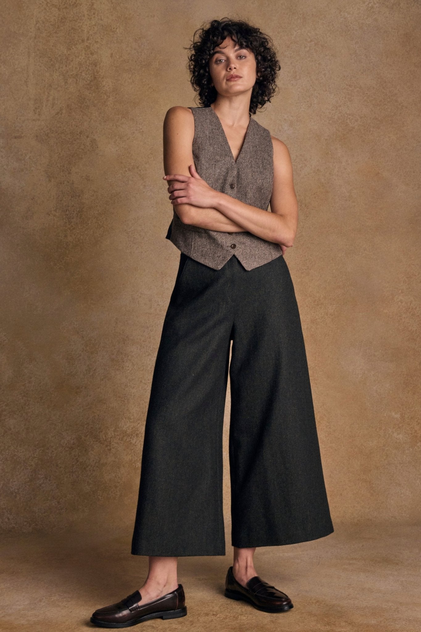 Jack Murphy Ireland - Enya Tweed Culottes - Green Herringbone - Tweed