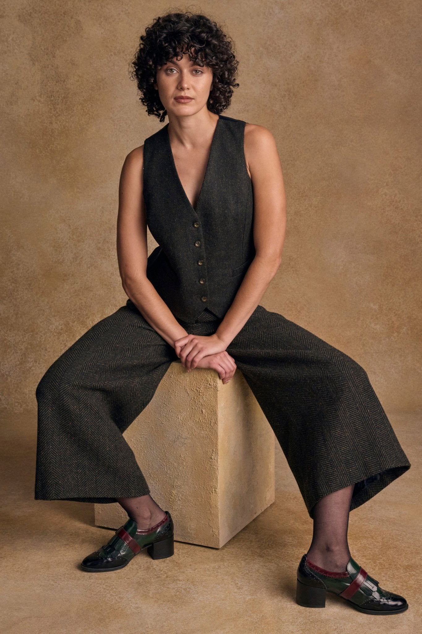 Jack Murphy Ireland - Heidi Tweed Waistcoat - Deep Green Herringbone - Tweed