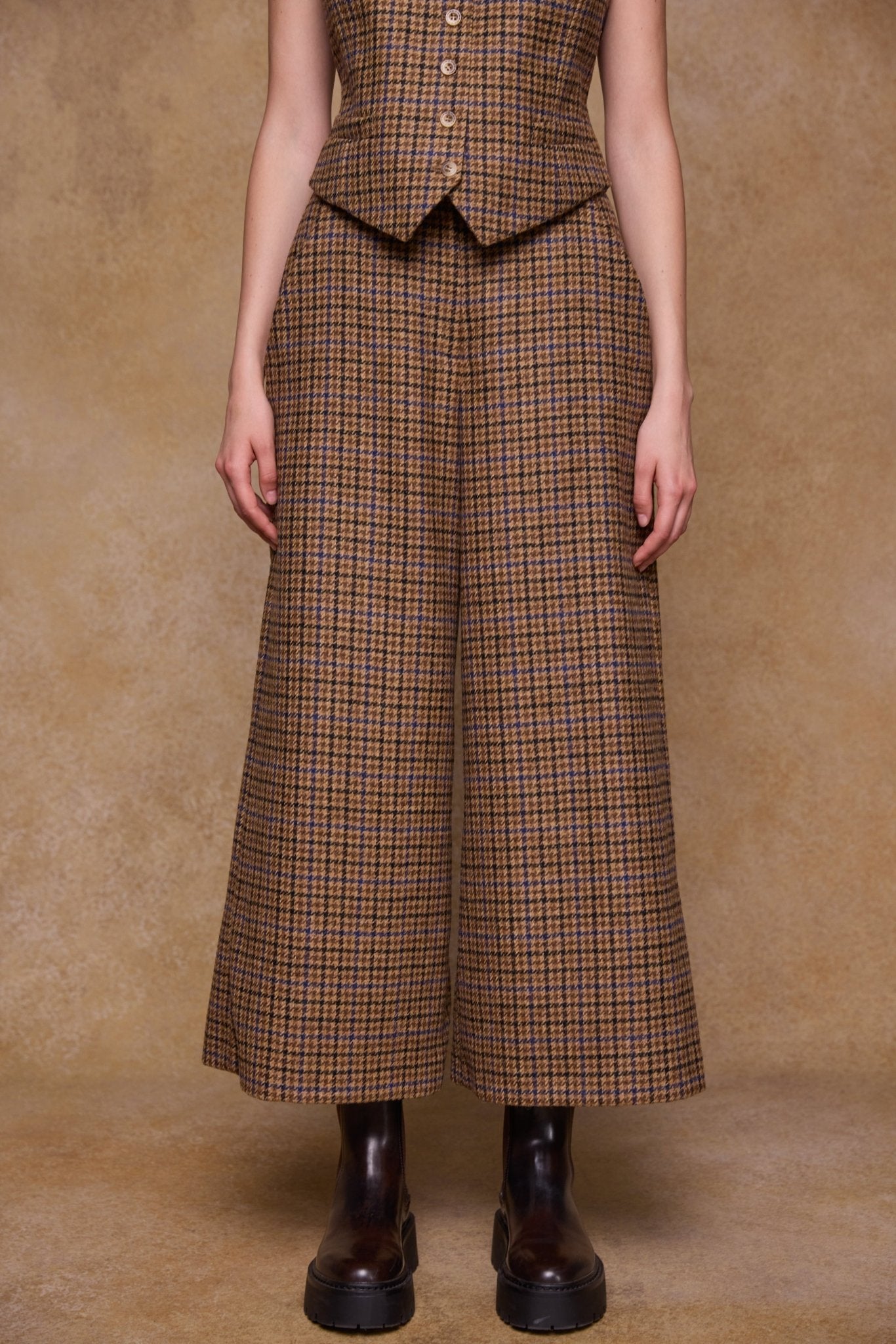 Jack Murphy Clothing - Enya Tweed Culottes - Blue Driftwood Check - Tweed